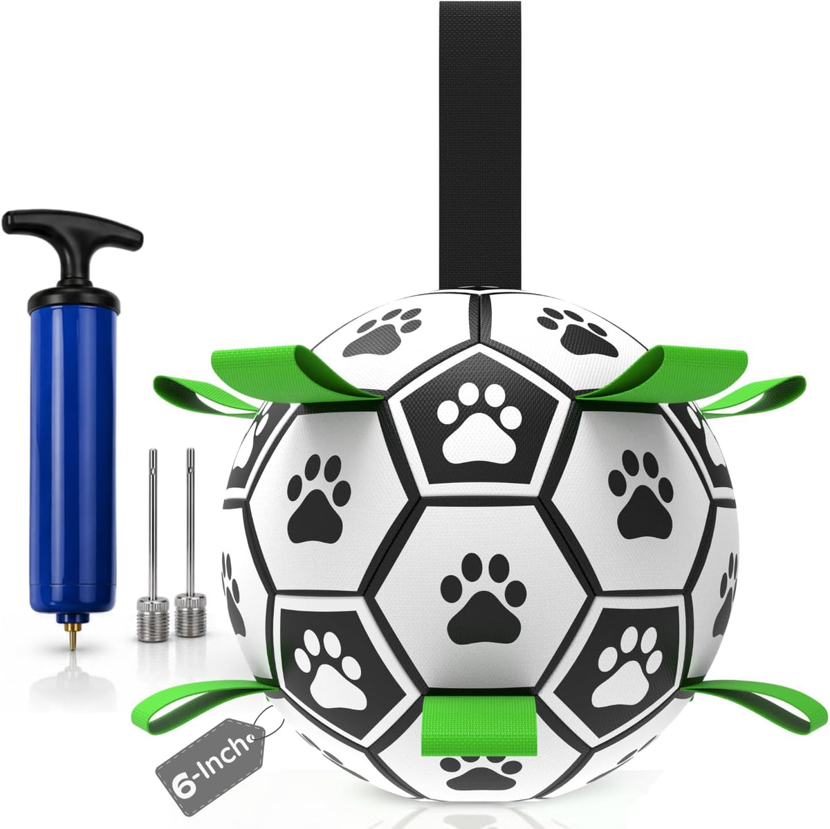 6 Inch Dog Soccer Ball with Straps, Herding Balls, Toy for Tug
