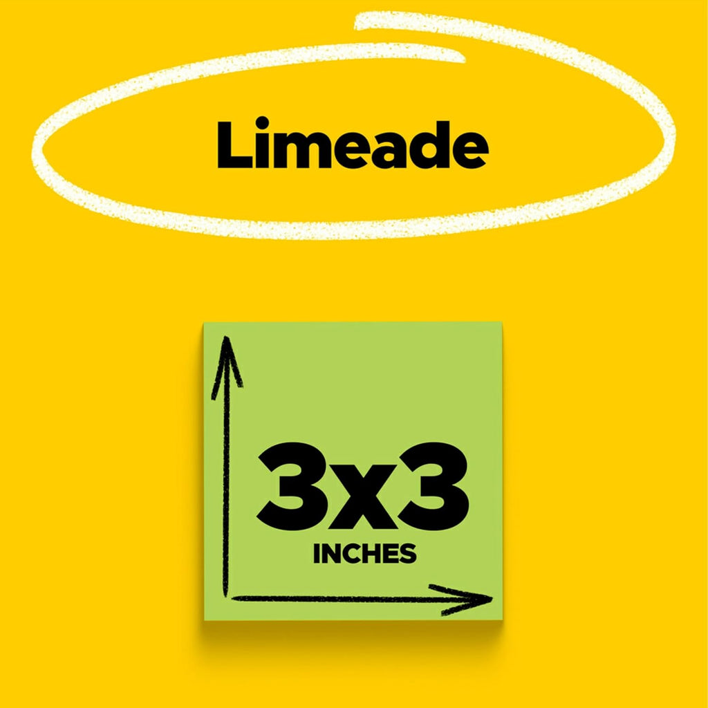 Post-it Super Sticky Notes, 3 x 3 in, Limeade, 5 Pads, 90 Sheets/Pad