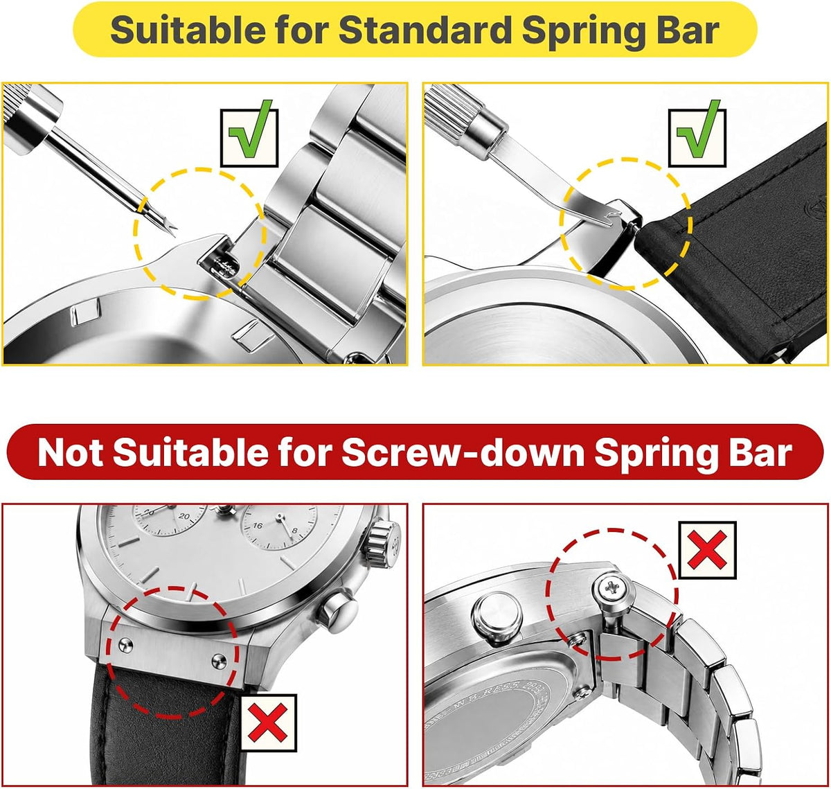 Fullmosa Watch Spring Bar Tool Kit, 360 Pins in 18 Sizes with 3 Extra Tips Link Remover