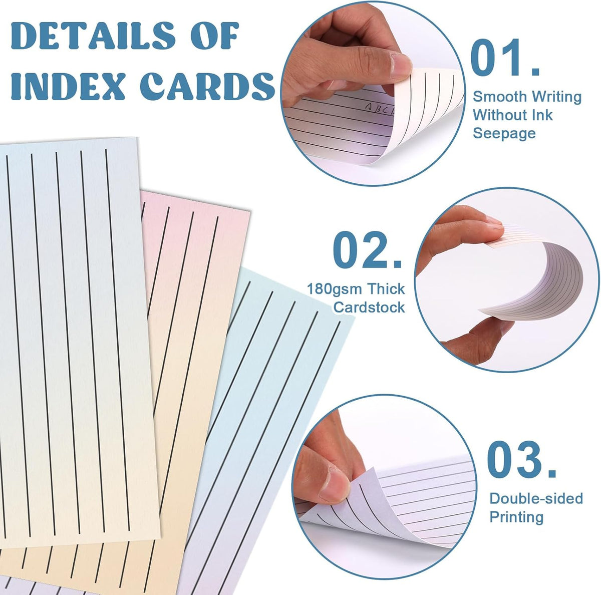 100 Pack Ruled Index Cards 3x5 Gradient Colored Index Cards Heavy Weight Note Cards