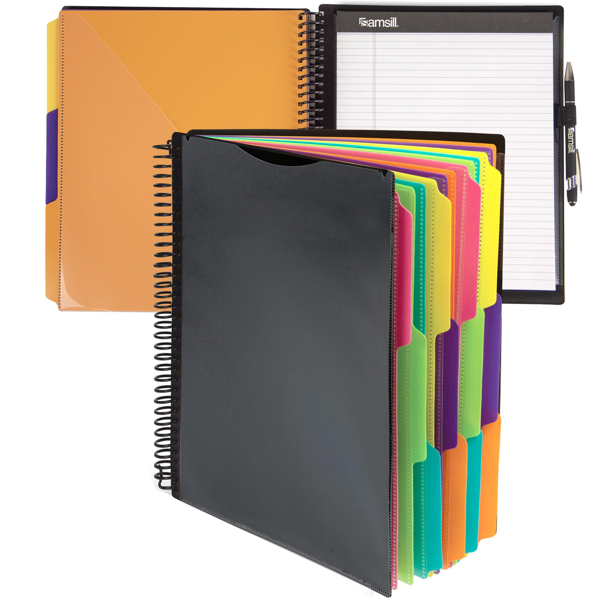 Samsill Spiral Folder Organizer - 5 Dividers & 10 Pockets with Notepad & Clipboard