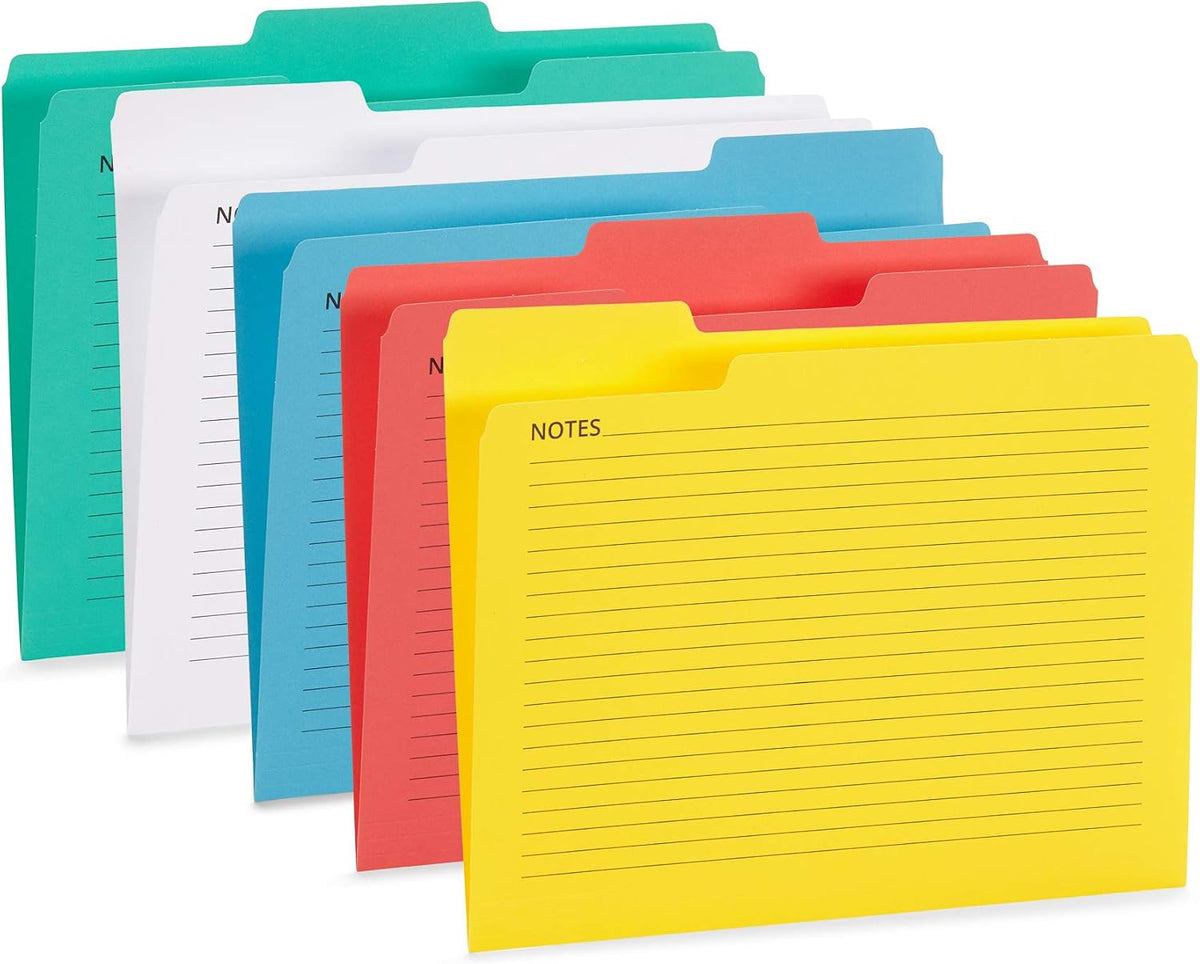 Blue Summit Supplies 25 Notes File Folders, Letter Size, 1/3 Cut, Assorted