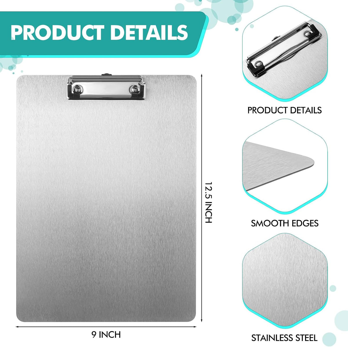 1 Pcs Stainless Steel Contractor Clipboard 9 x 12.5 Inch Letter A4