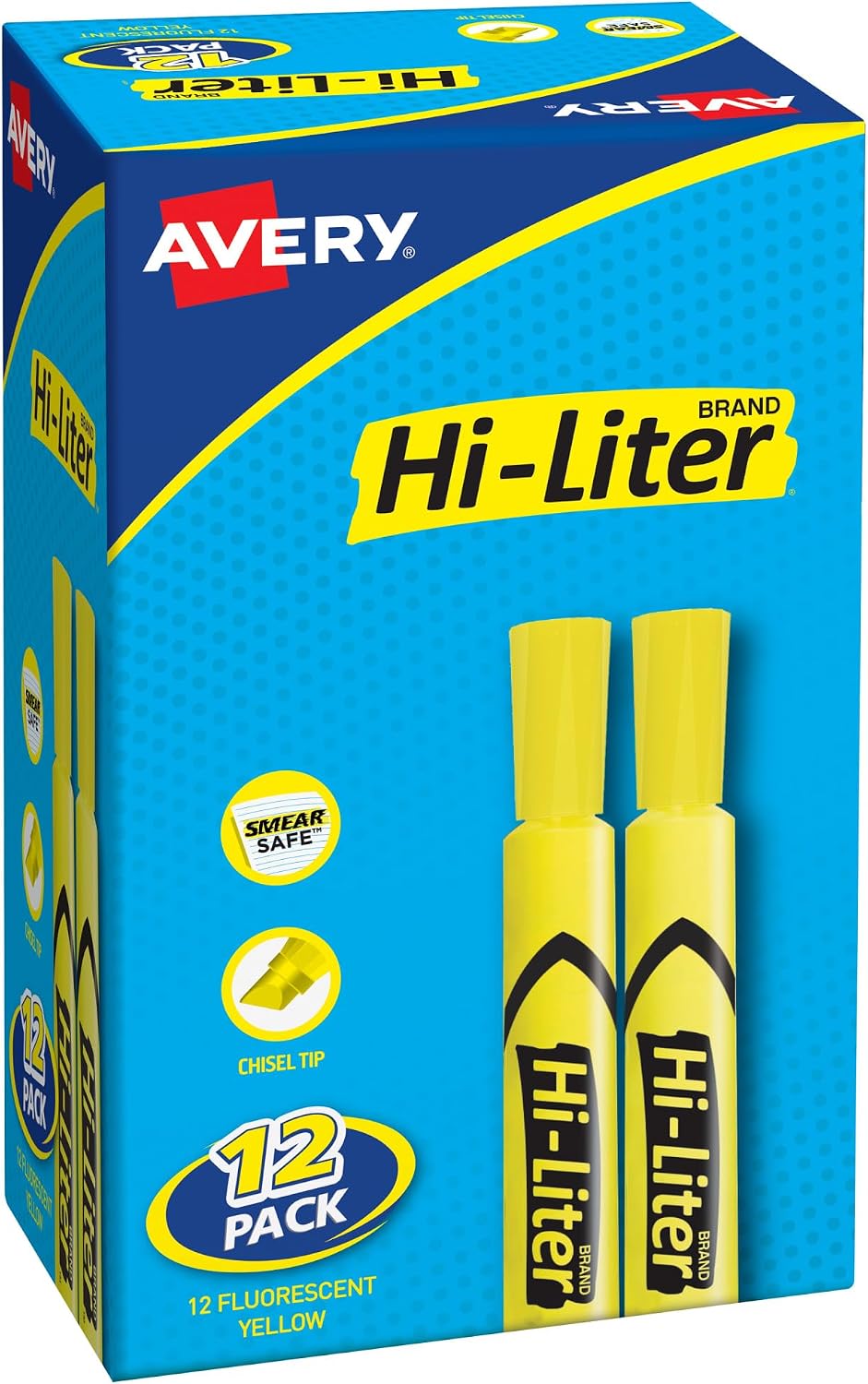 Avery Hi-Liter Desk Style Highlighters, 12 Yellow Highlighters