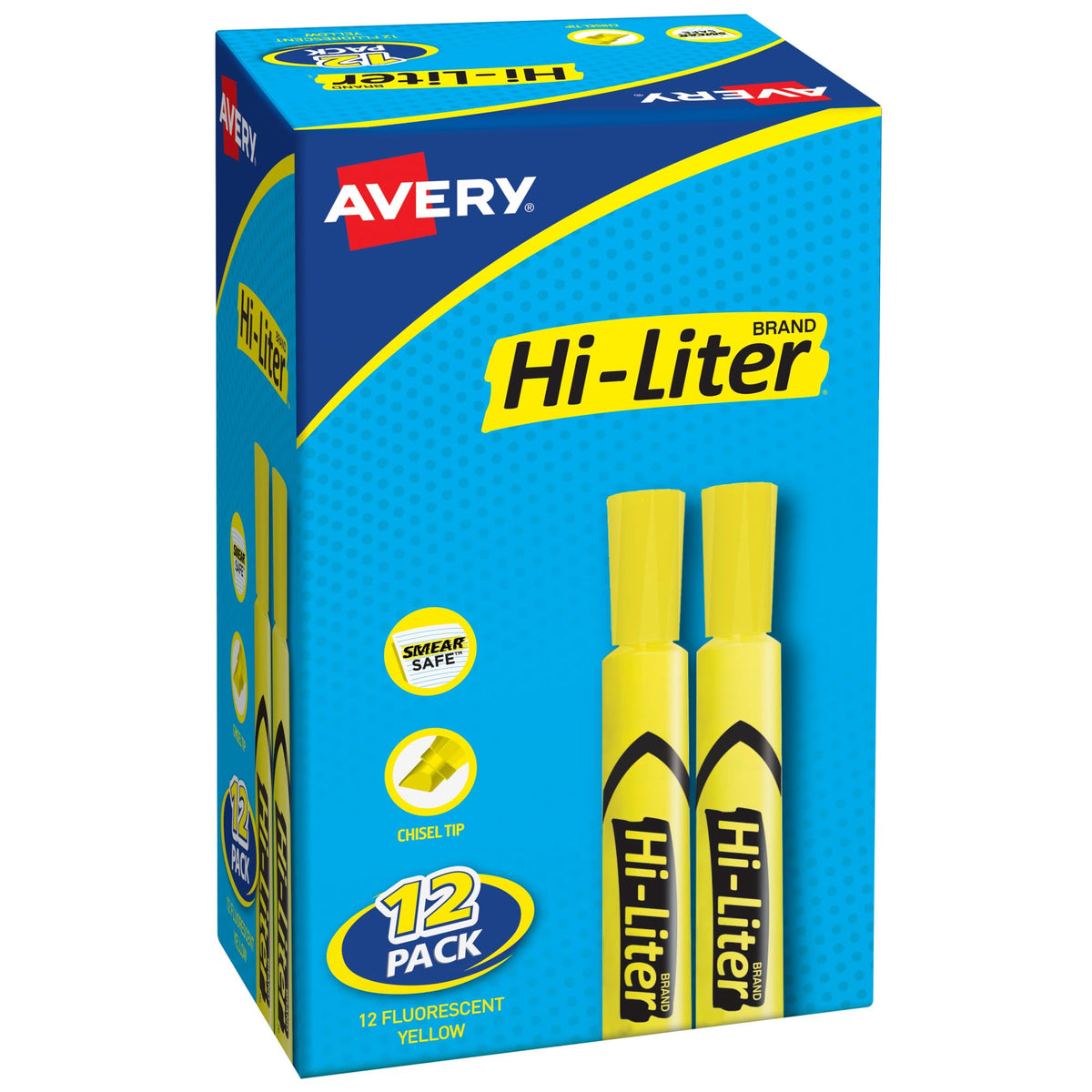 Avery Hi-Liter Desk Style Highlighters, 12 Yellow Highlighters