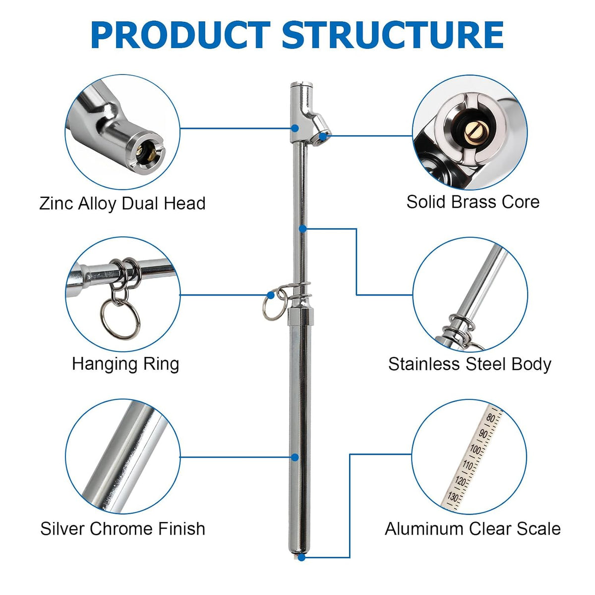 Tire Gauge for Semi Truck Straight-on Pencil Gauge with Tread Depth Gauge