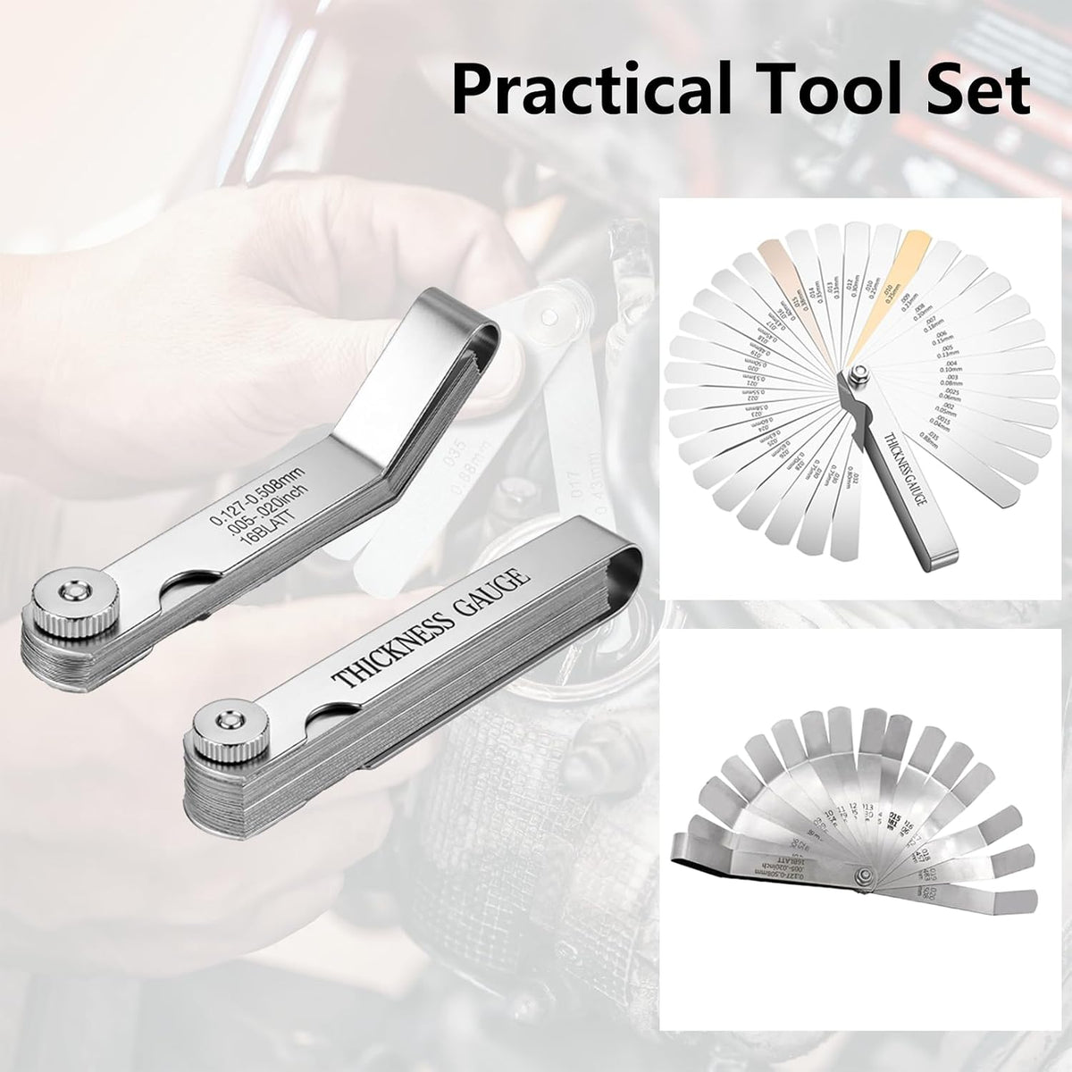 2PCS Feeler Gauge Set & Angled Feeler Gauges Stainless Steel Thickness Gauge 32 Blades