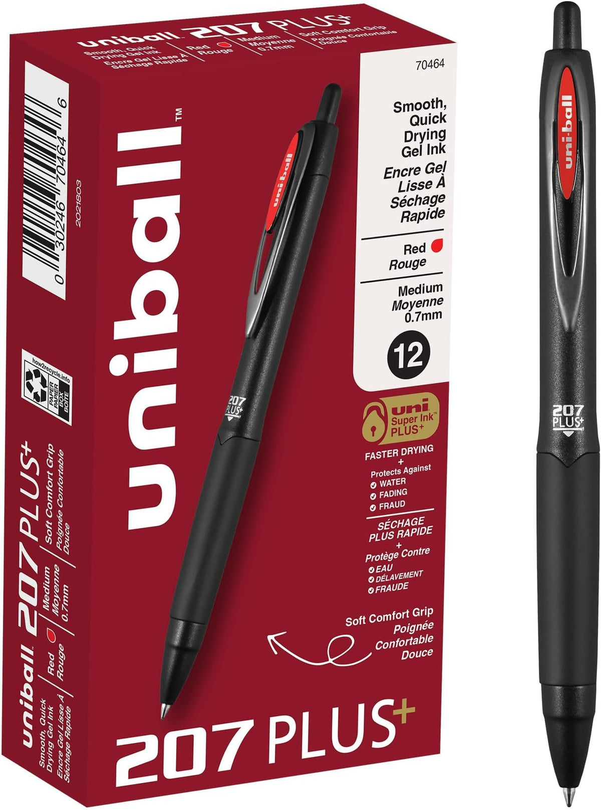 uniball™ 207 Plus+ Gel Pens, Black Ink, 0.7mm Medium Point, 12 Count