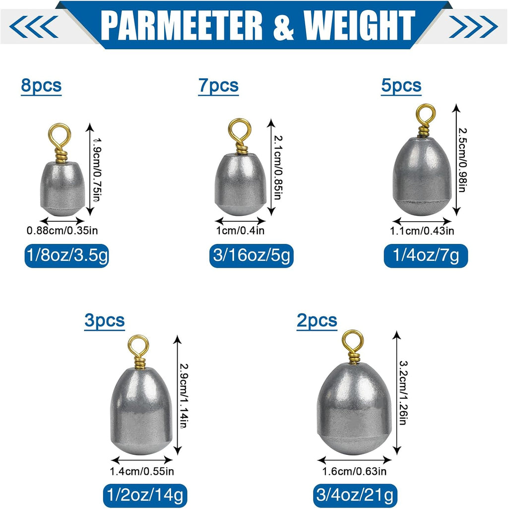 Fishing Weights Sinker Kit 25/54pcs Assorted Sizes Drop Bass Casting Catfish Weights