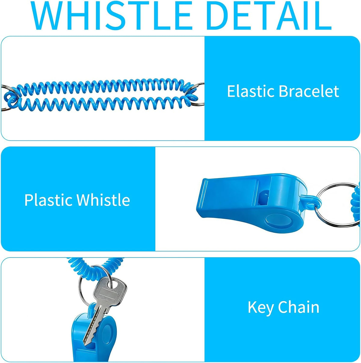 30 Pack Sport Whistle with Bracelet, Bulk Whistle Keychain 6 Colors