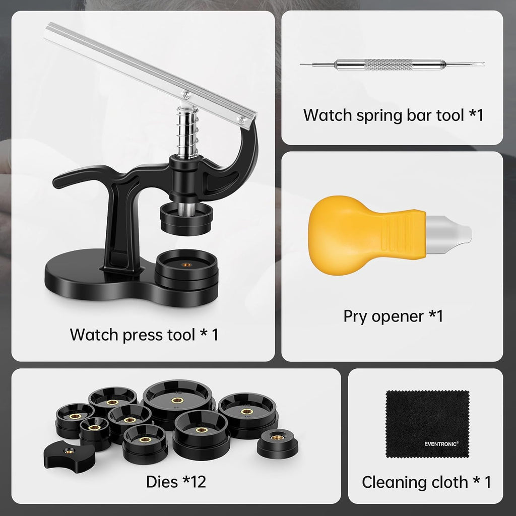 Eventronic 16PCS Watch Press Tool for Watch Battery Replacement Tool Kit