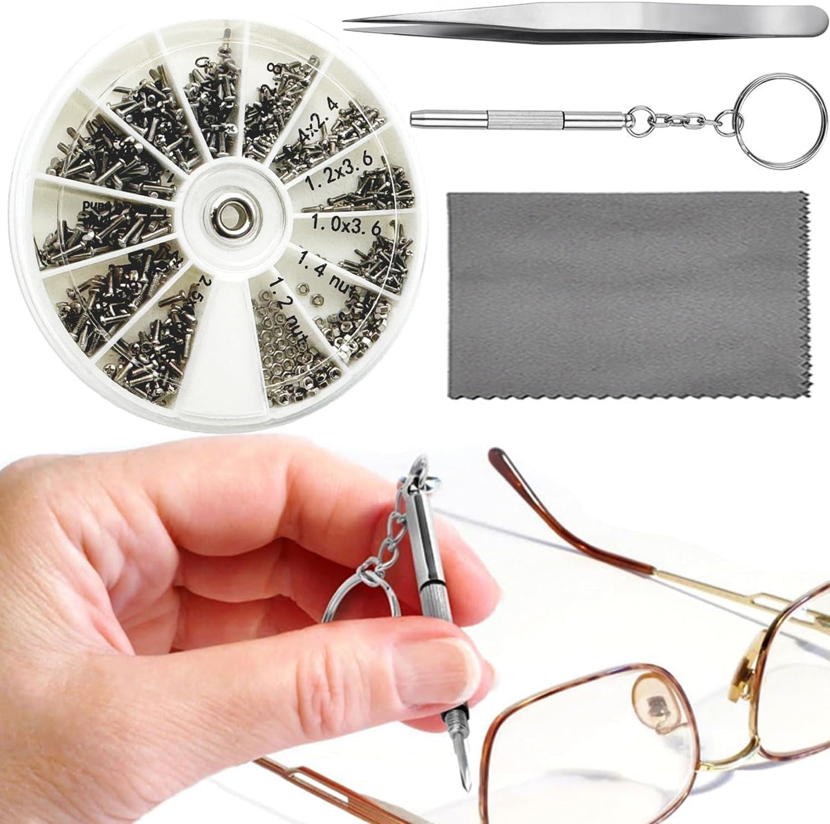600PCS Eyeglass Repair Kit, Eye Glass Repairing Tool with Tiny Screws, Nuts