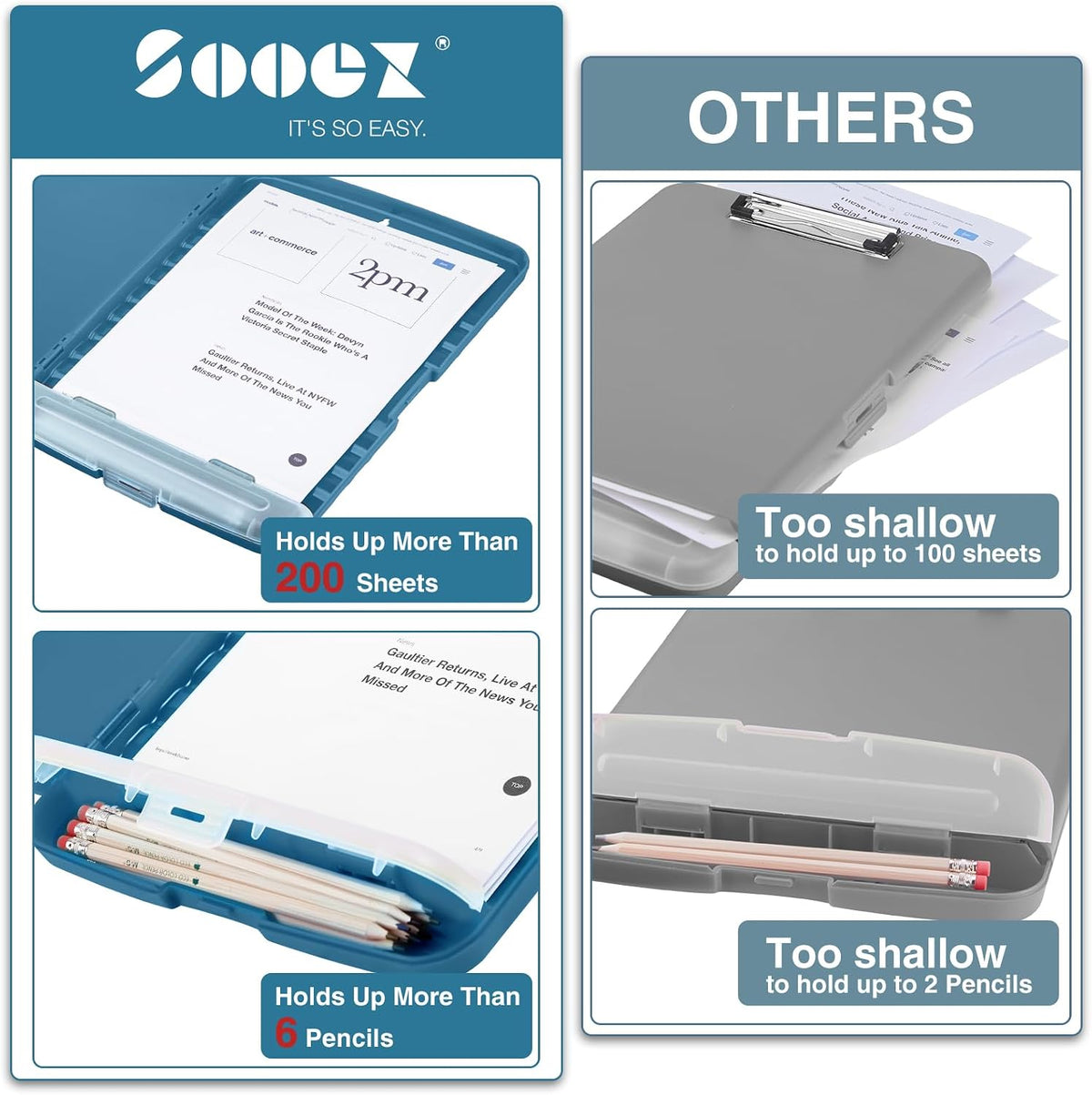 Sooez Clipboards with Storage, High Capacity Clip Boards 8.5x11 with Storage