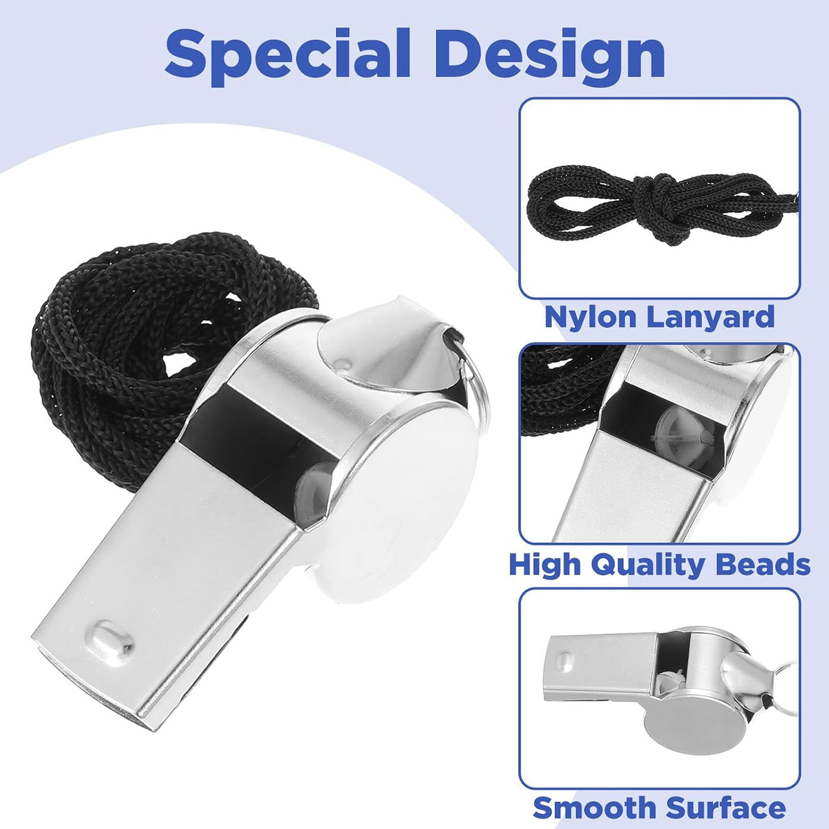 100 Pcs Stainless Steel Whistle with Lanyard, Sports Whistles for Adults