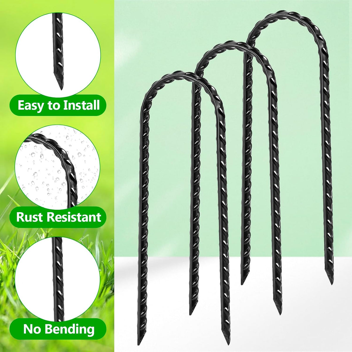 8 Pack Trampoline Stakes, Ground Stake, 12 Inches, U Shaped, Black