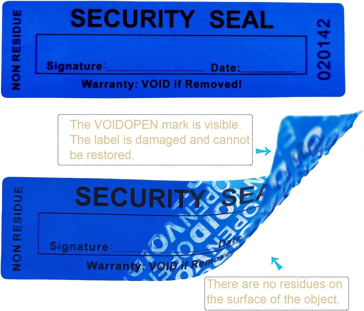 100pcs 25x90mm Non Residue Signable Tamper Evident Anti Counterfeit Tamper Proof Stickers