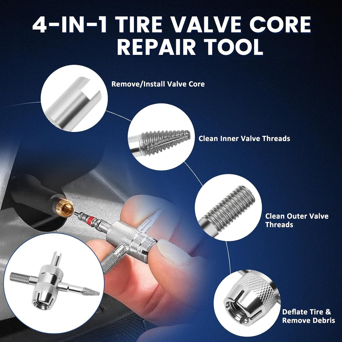 22PCS Tire Valve Stem Tool–Quick Change Valve Installer Kit with TR413/TR414 Valve Stems