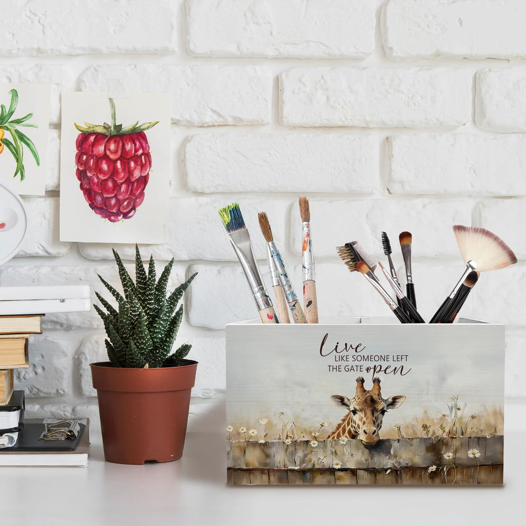 Rustic Giraffe Pen Holder for Desk, Giraffe Lover Gifts Pencil Organizer