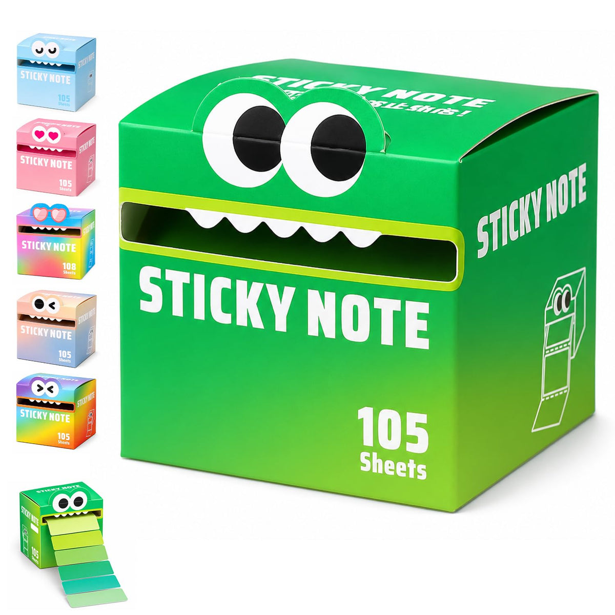 105 Sheets Transparent Pull-Out Sticky Notes, Cute Monster Pattern Sticky Note