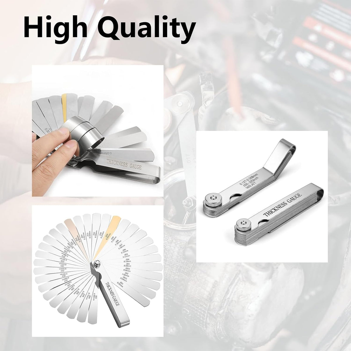 2PCS Feeler Gauge Set & Angled Feeler Gauges Stainless Steel Thickness Gauge 32 Blades