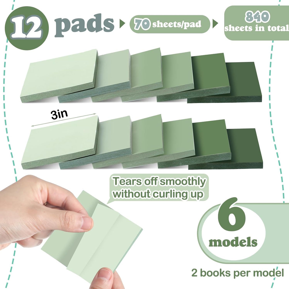 12 Pcs 24 Pcs Sage Green Sticky Notes 3 x 3 Inches, No Lined