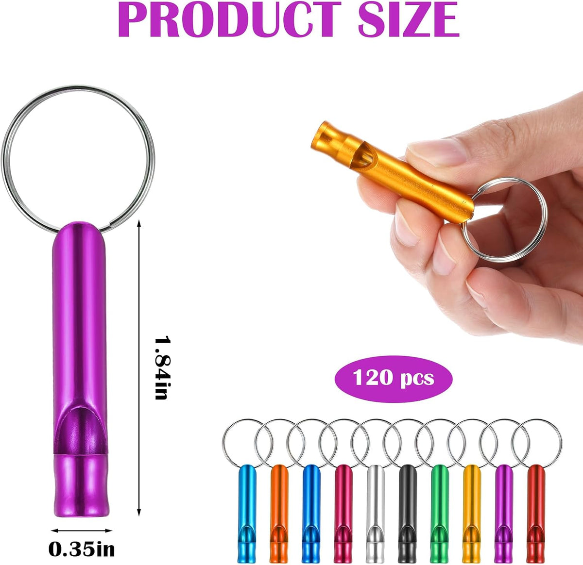 120 Pieces Aluminum Emergency Whistle, Kids Safety Whistle With Keychain
