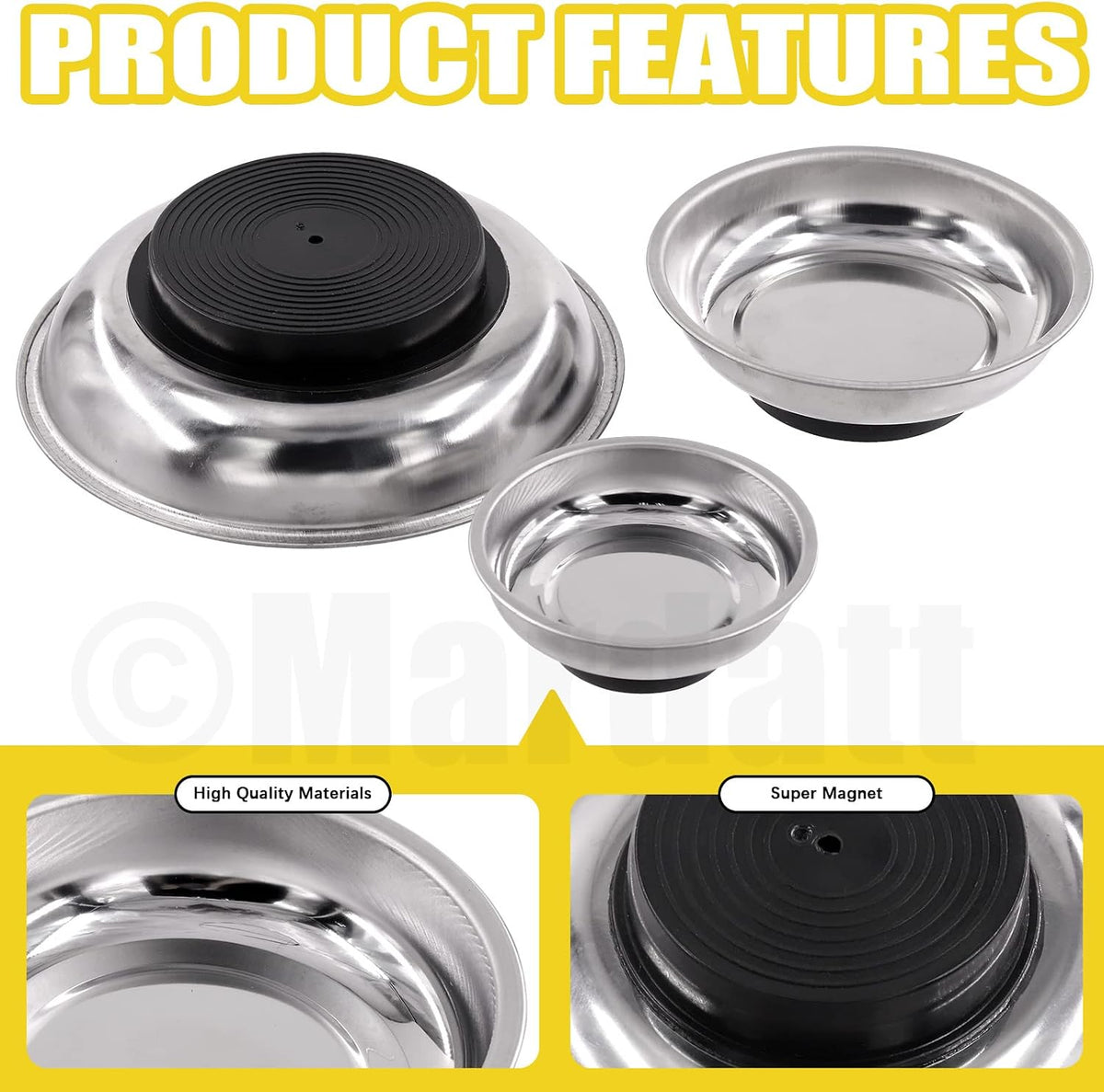 4Pcs 3" 4" 6" Magnetic Trays Tools & 10LB Telescopic Magnet Stick