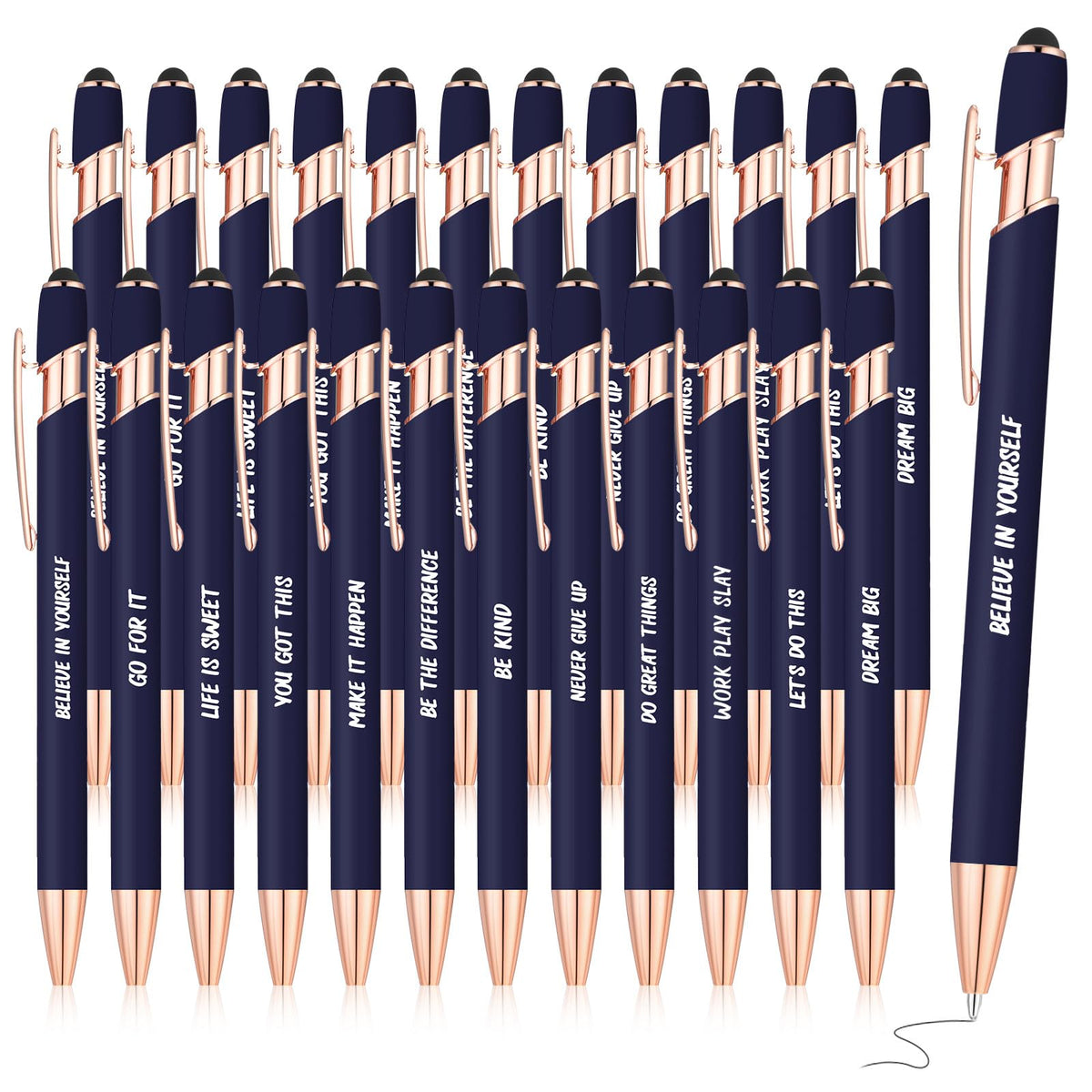 Yeaqee 24 Pcs Inspirational Ballpoint Pens with Stylus Tip, Black