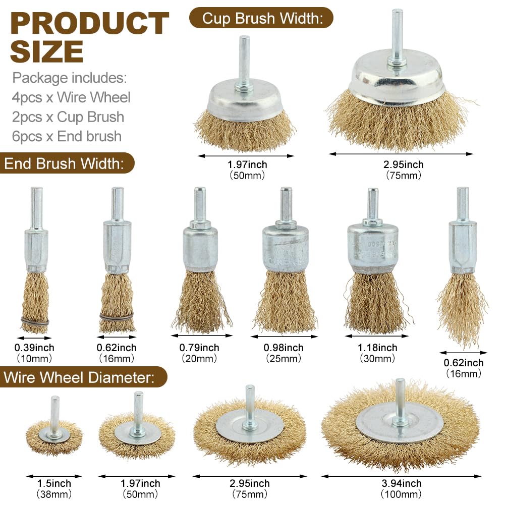 12Pcs Metal Carbon Steel Wire Wheel for Drill Set, Removing Paint and Rust