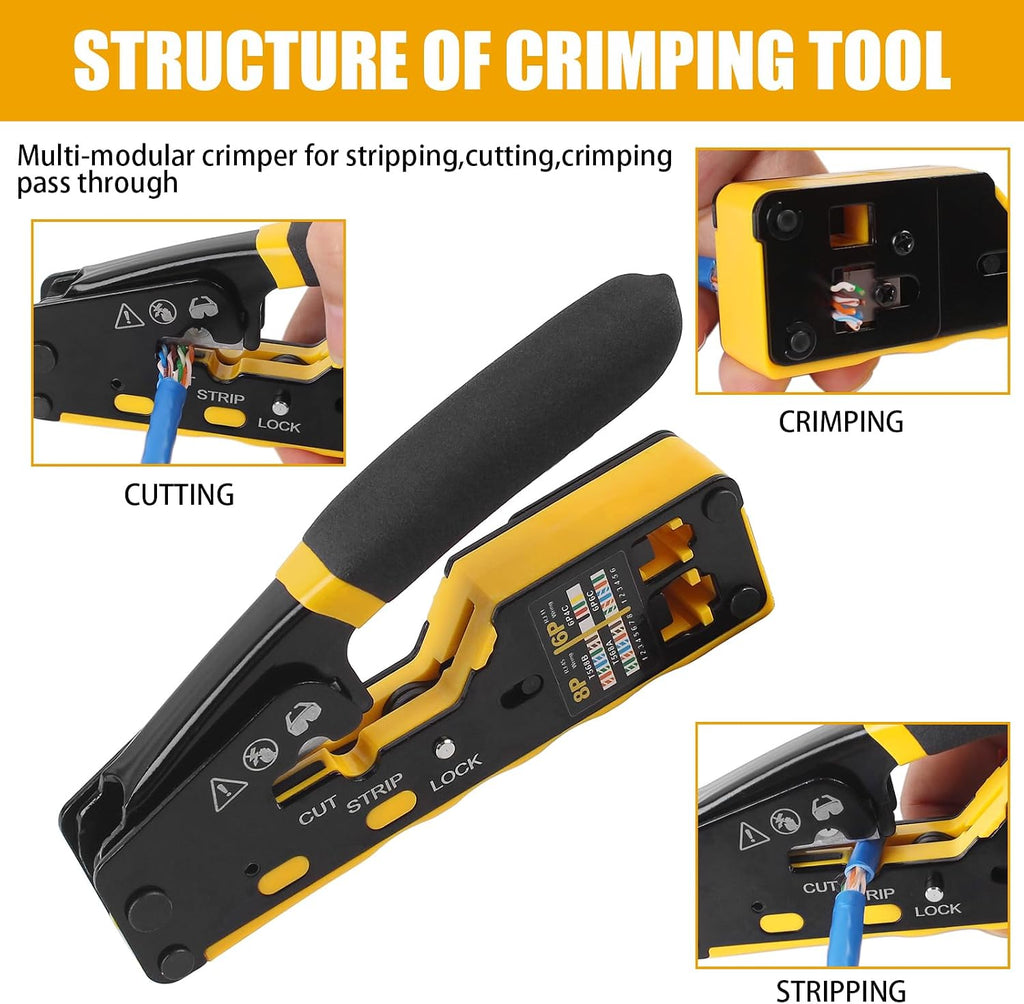 RJ45 Crimp Tool - 8P6P Ethernet Crimper for Cat5/Cat5e/Cat6/Cat6a Connectors