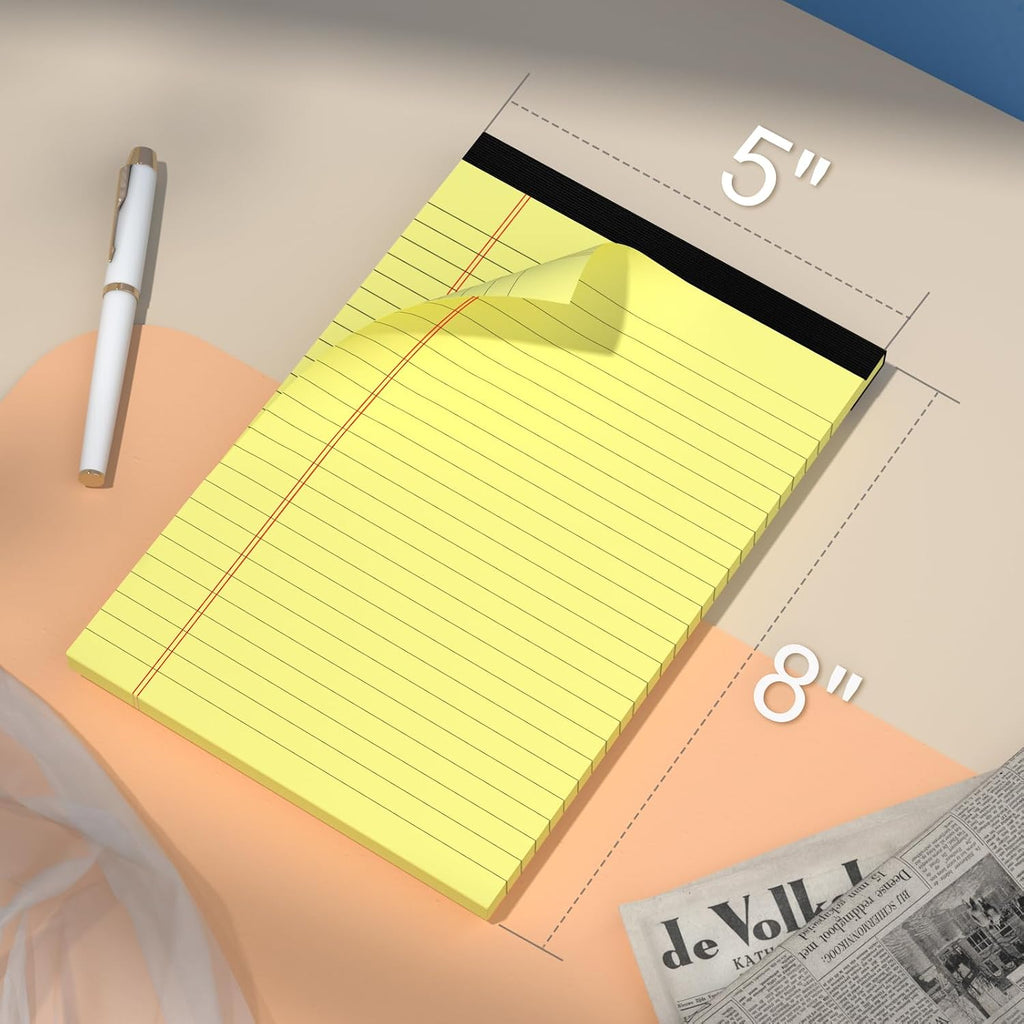 5" x 8" Yellow Legal Pads Writing Pads 12 Pack of Notepad 80gsm Paper Small College Ruled