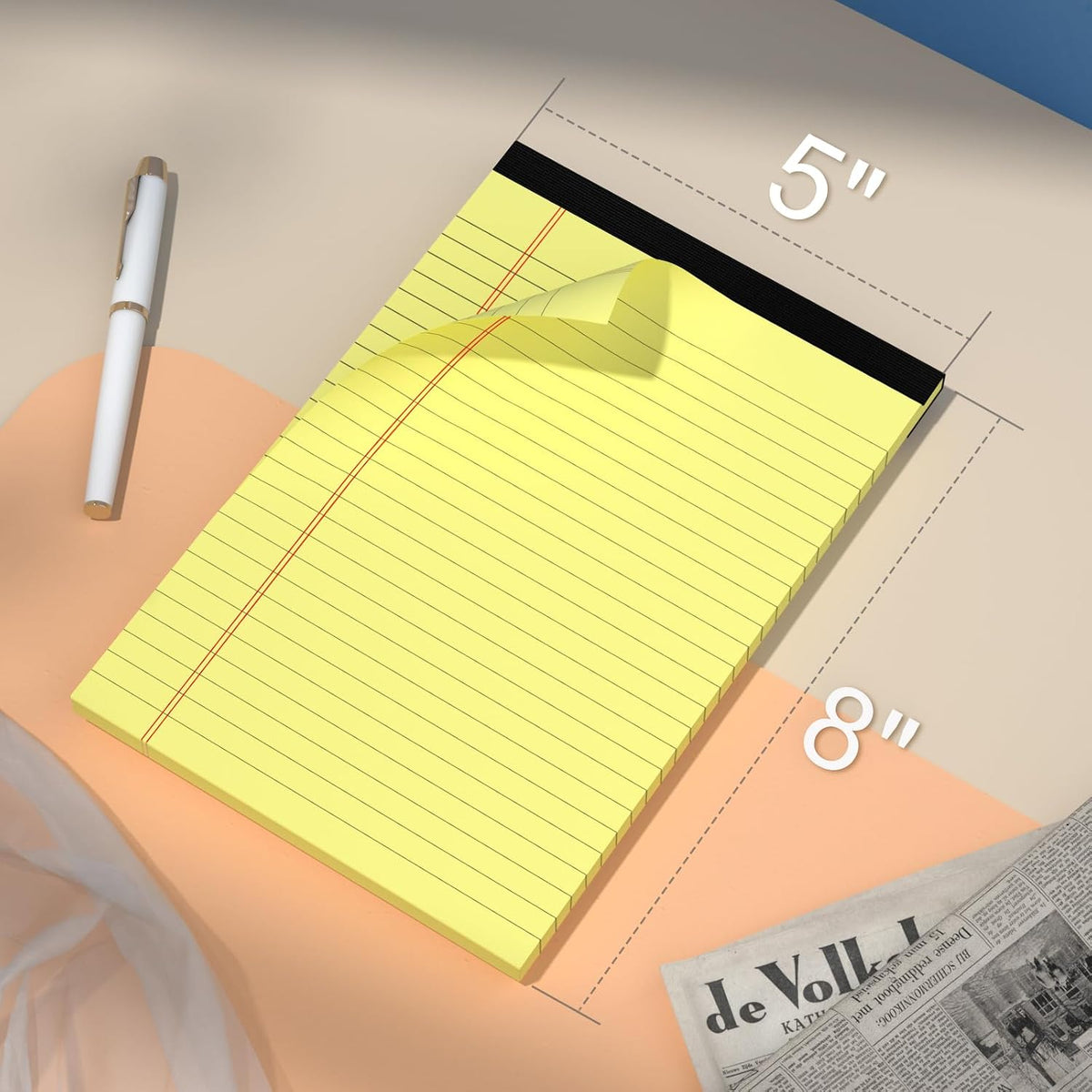 5" x 8" Yellow Legal Pads Writing Pads 12 Pack of Notepad 80gsm Paper Small College Ruled