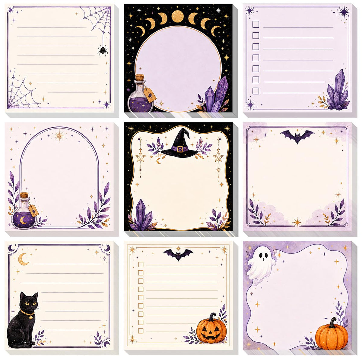 9 Pieces Fall Sticky Notes Self-Adhesive Pumpkin Maple Leaf Sunflower Turkey Memo Pads
