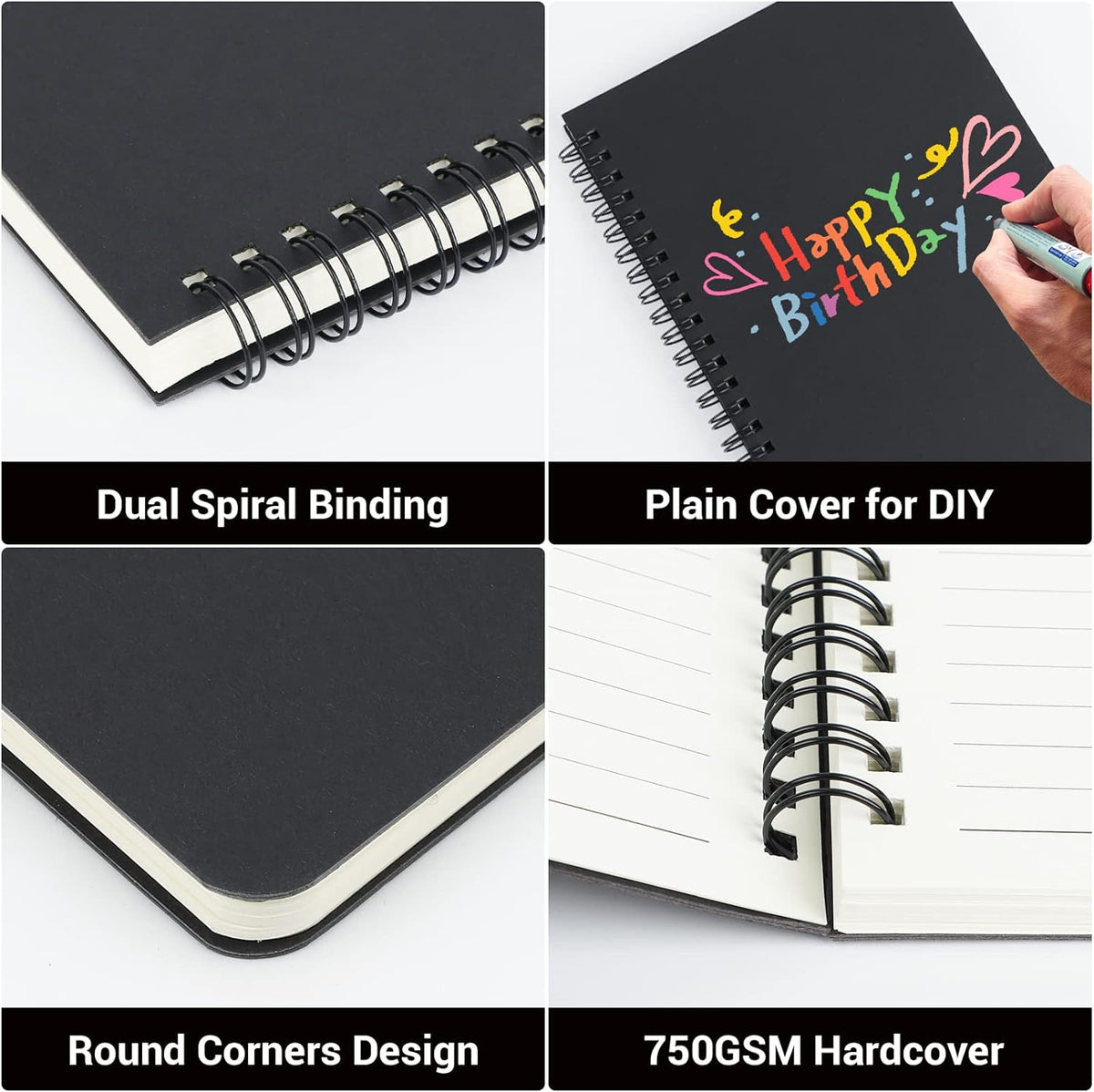 EUSOAR Spiral Lined Notebook, A5 3packs 5.5"X8.3" 120 Pages Hardcover Lined Travel