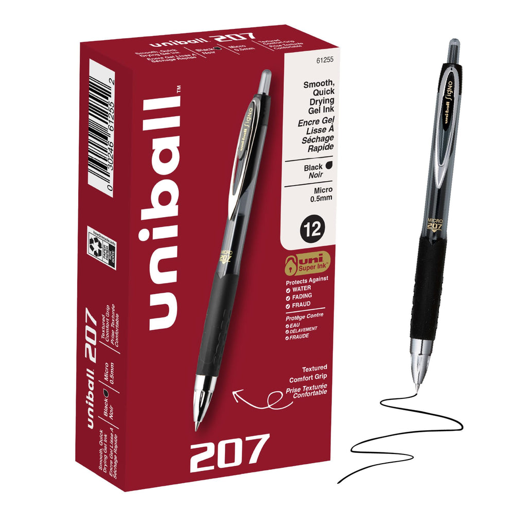 uniball™ 207 Plus+ Gel Pens, Black Ink, 0.7mm Medium Point, 12 Count
