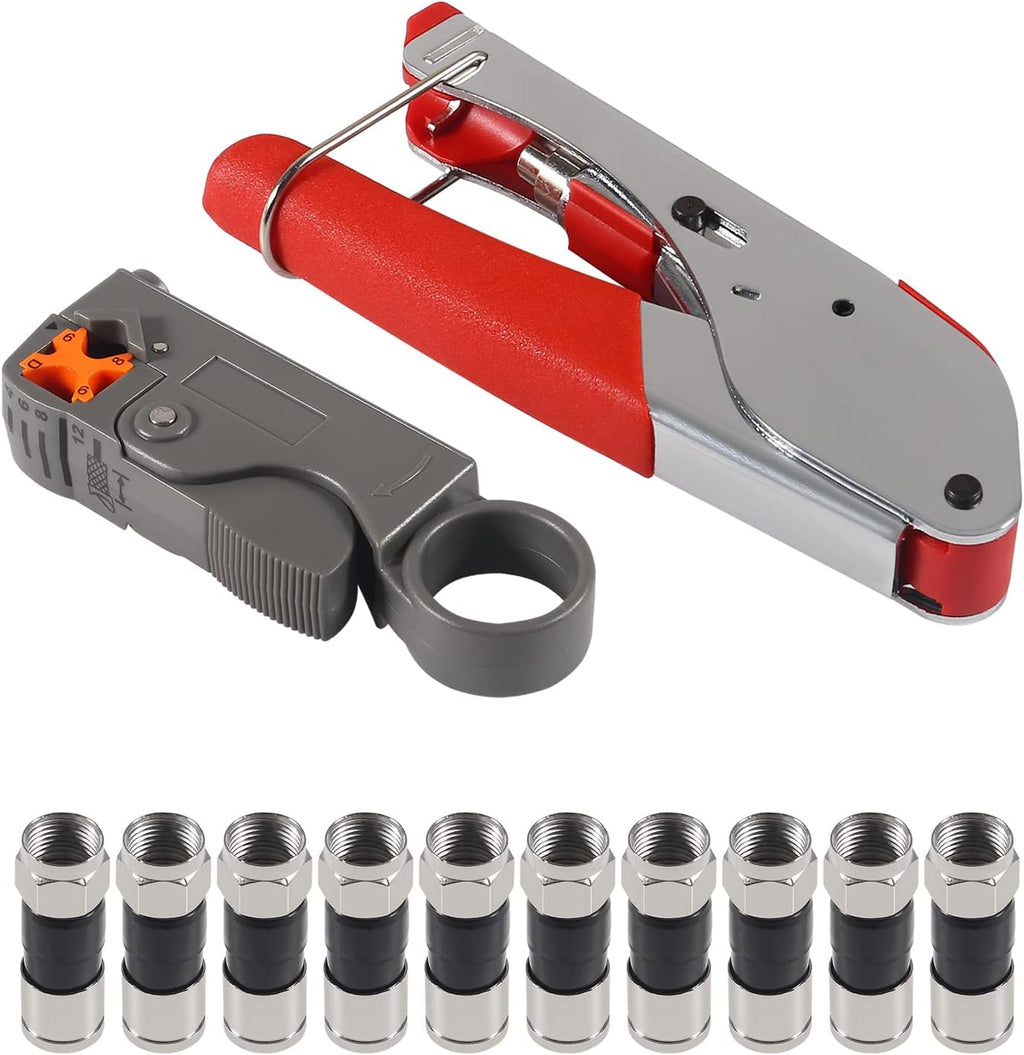 DIANN Coax Cable Crimper Coaxial Compression Tool Kit Wire Stripper with 10pcs F RG6 RG59