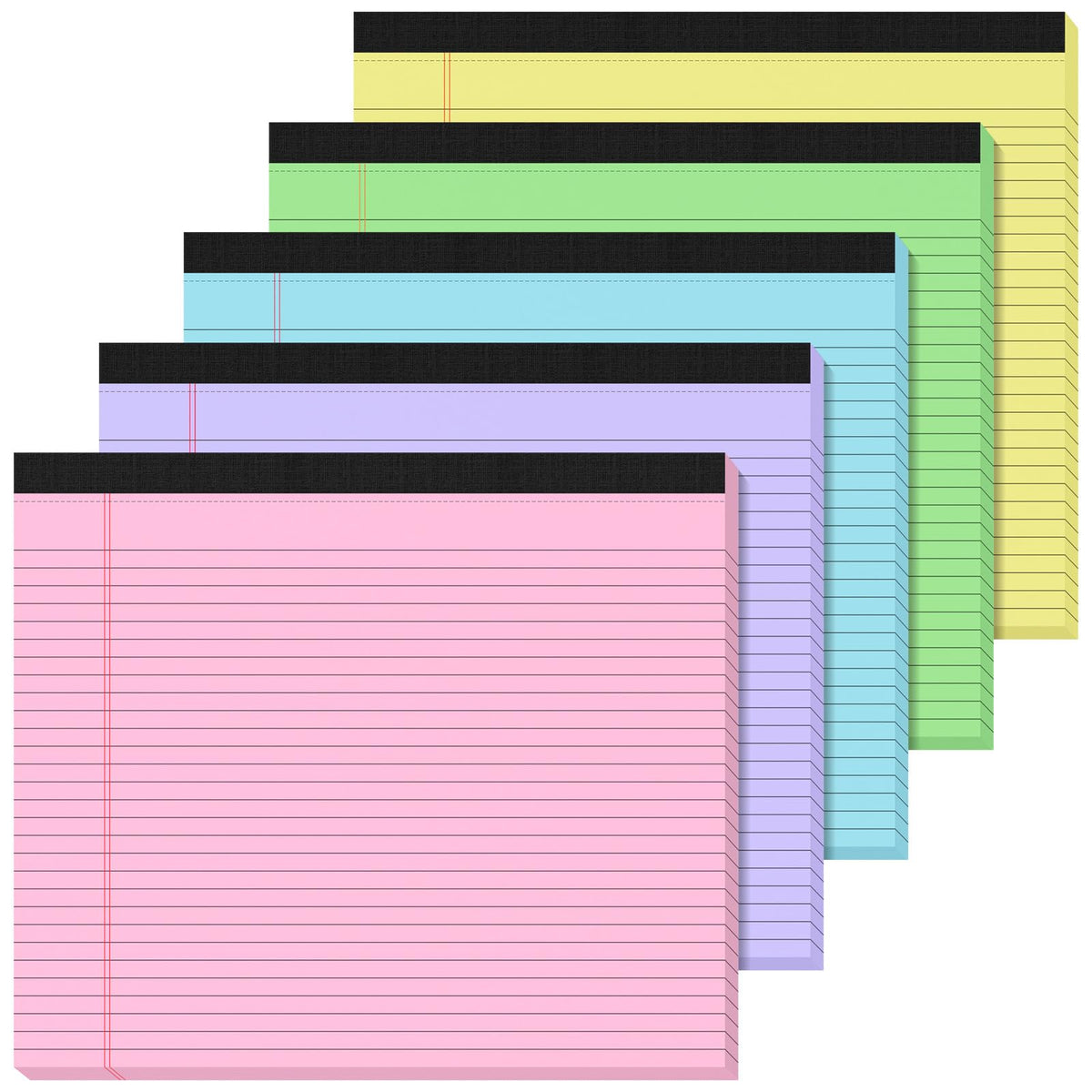 5 Pack 11x9.5 Horizontal Legal Pads, 30 Sheets Each, 5 Bright Colors