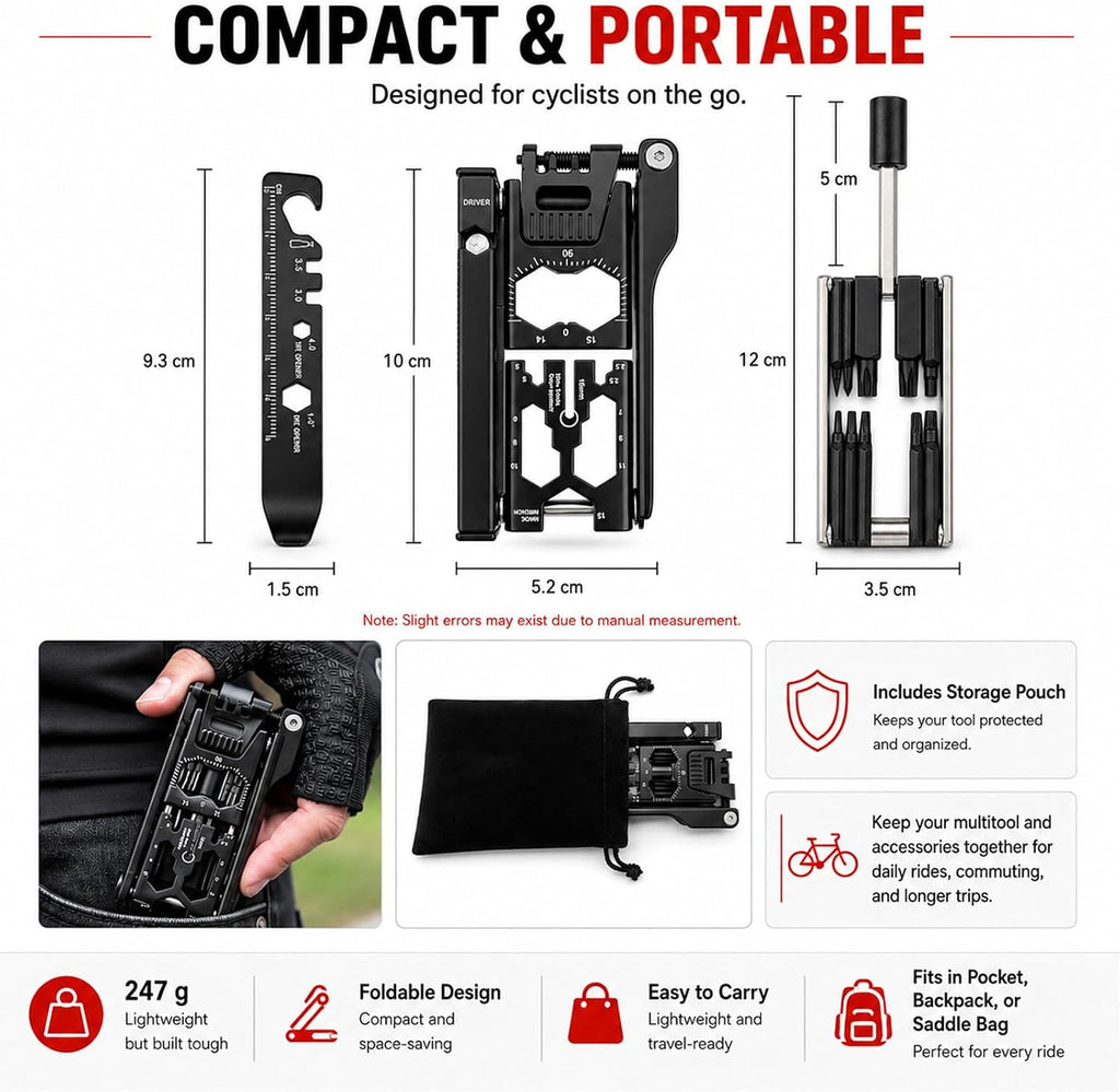 38-in-1 Bike Multitool – Portable Magnetic Bike Repair Tool Set with Tire Levers