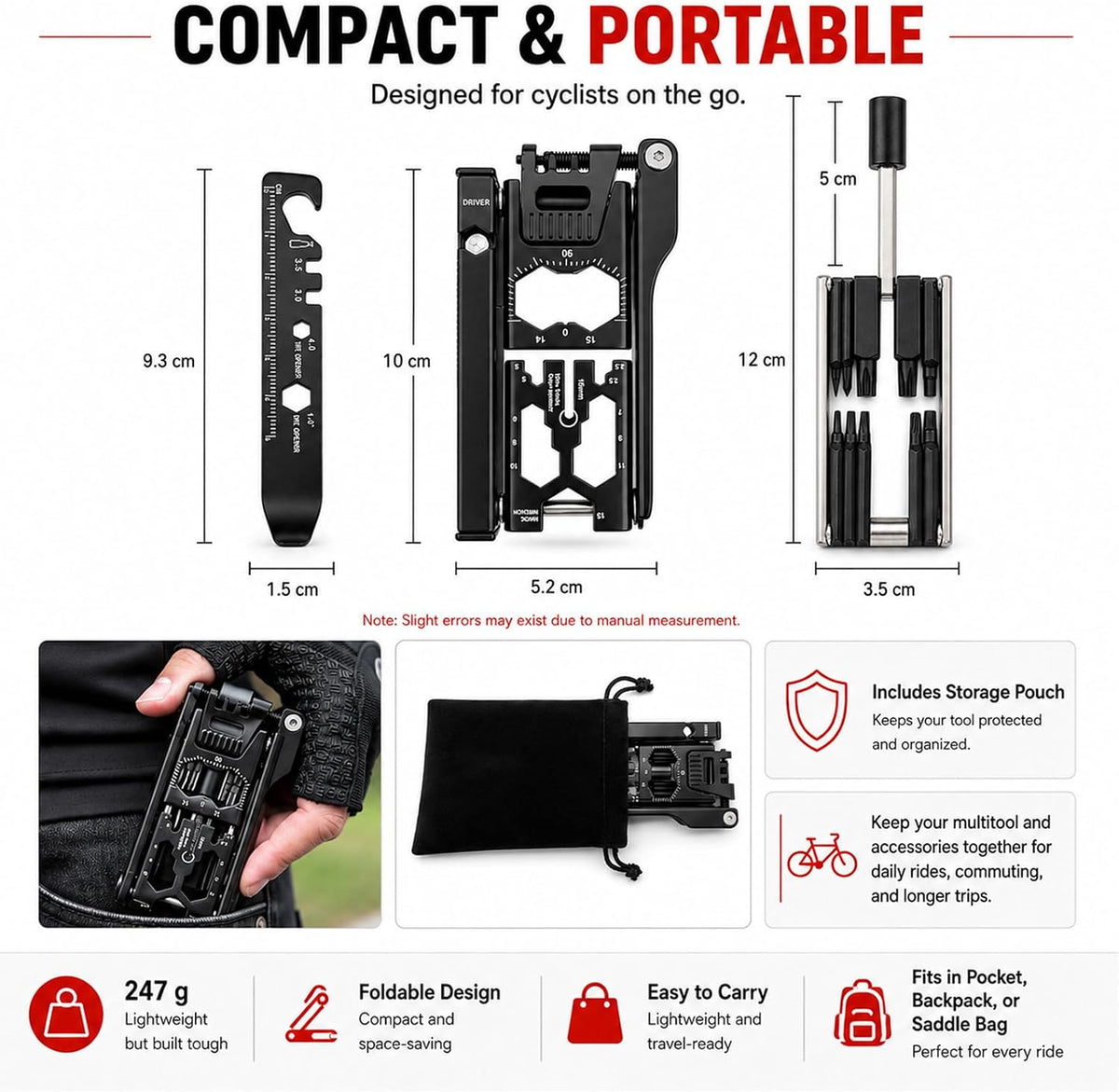 38-in-1 Bike Multitool – Portable Magnetic Bike Repair Tool Set with Tire Levers