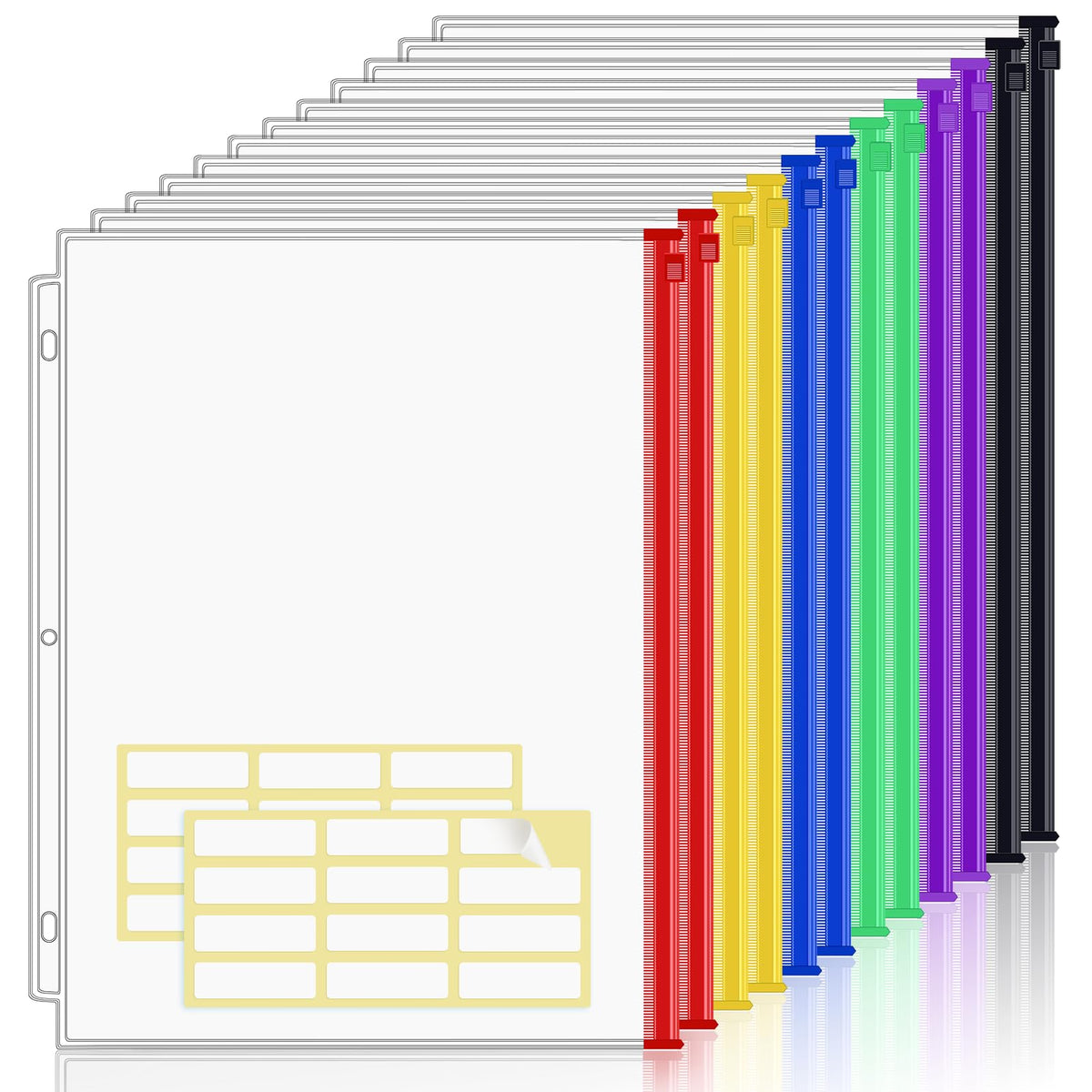 KTRIO 12 Pack Binder Pockets, 8.5 x 11 Zipper Pouches for 3 Ring Binders