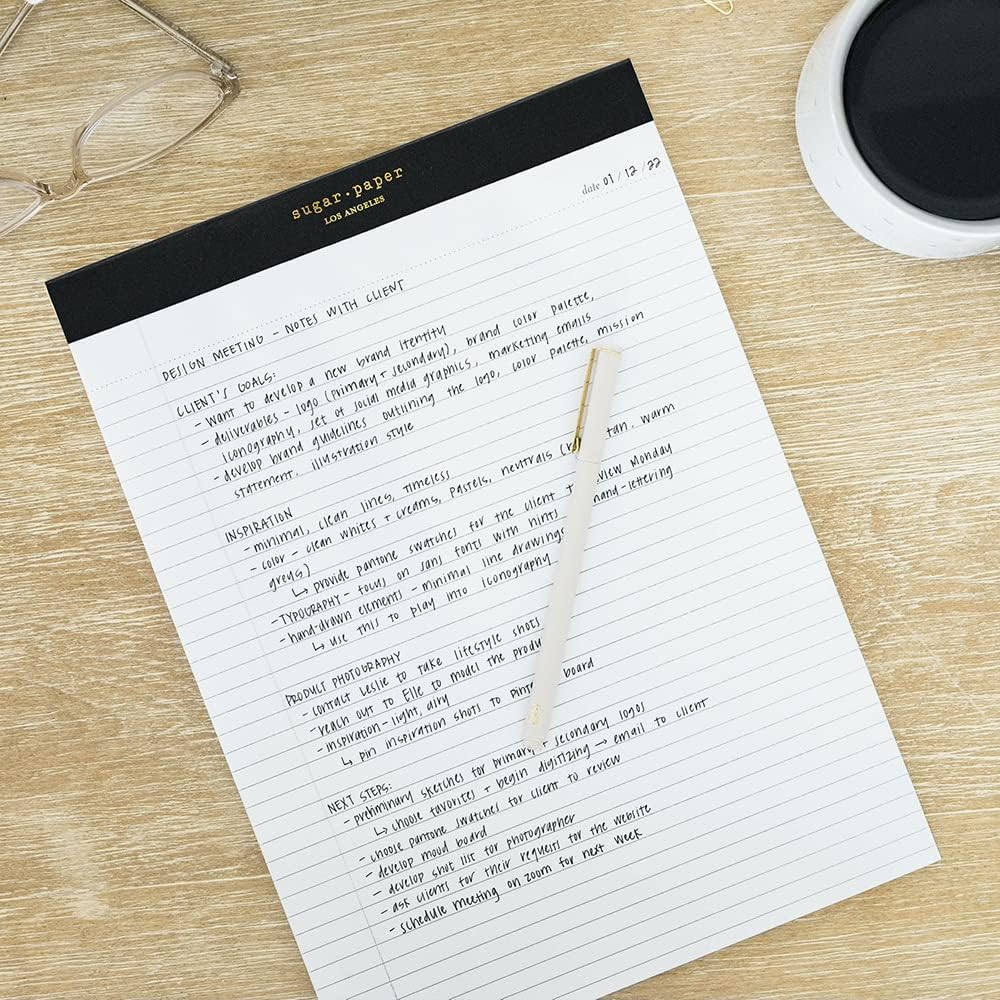 Sugar Paper Legal Pad, 50 Lined Pages, Office Supplies, 8.5" x 11.75", Black Legal Pad
