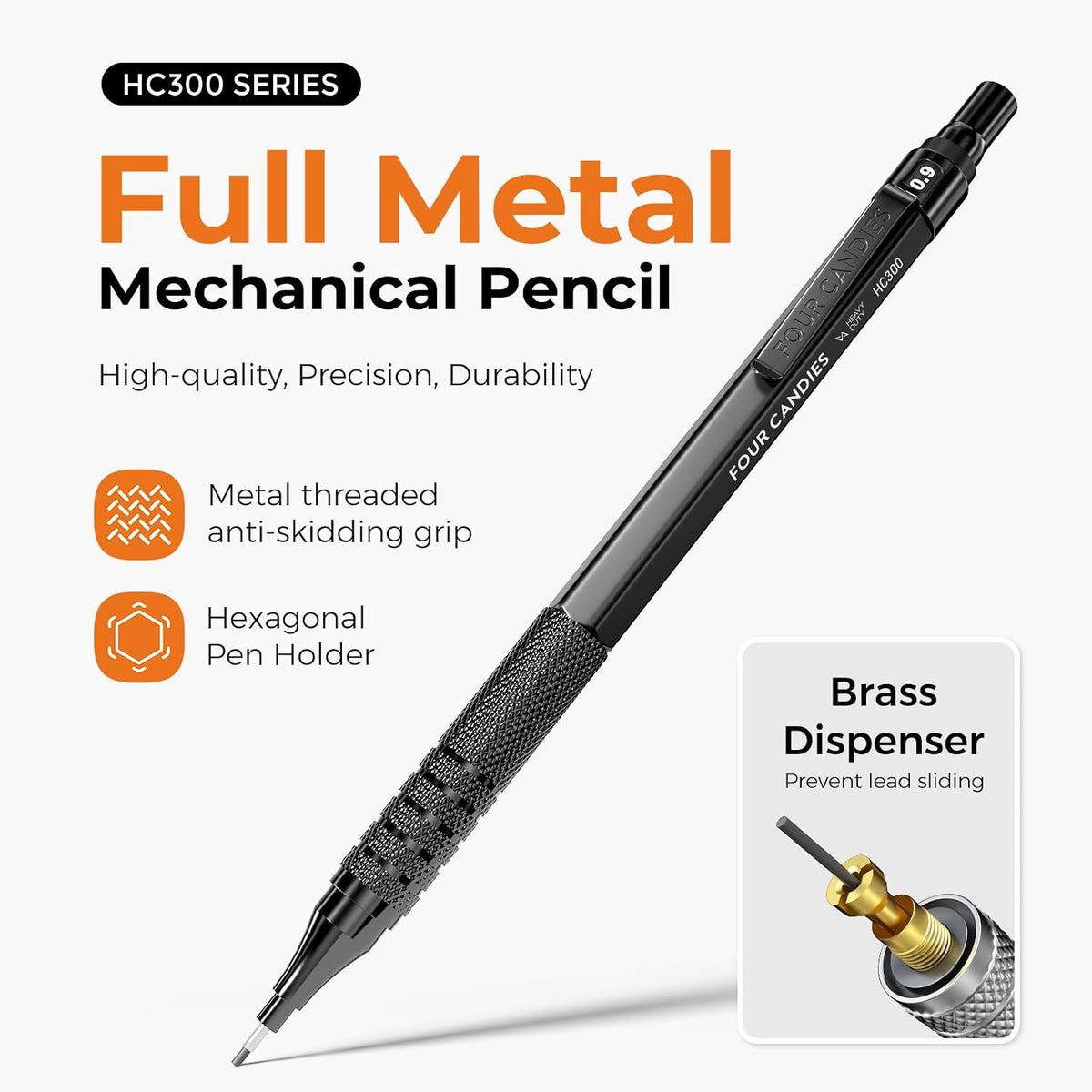 Four Candies Metal Mechanical Pencil Set, 3PCS Art Drafting Pencils 0.5, 0.7