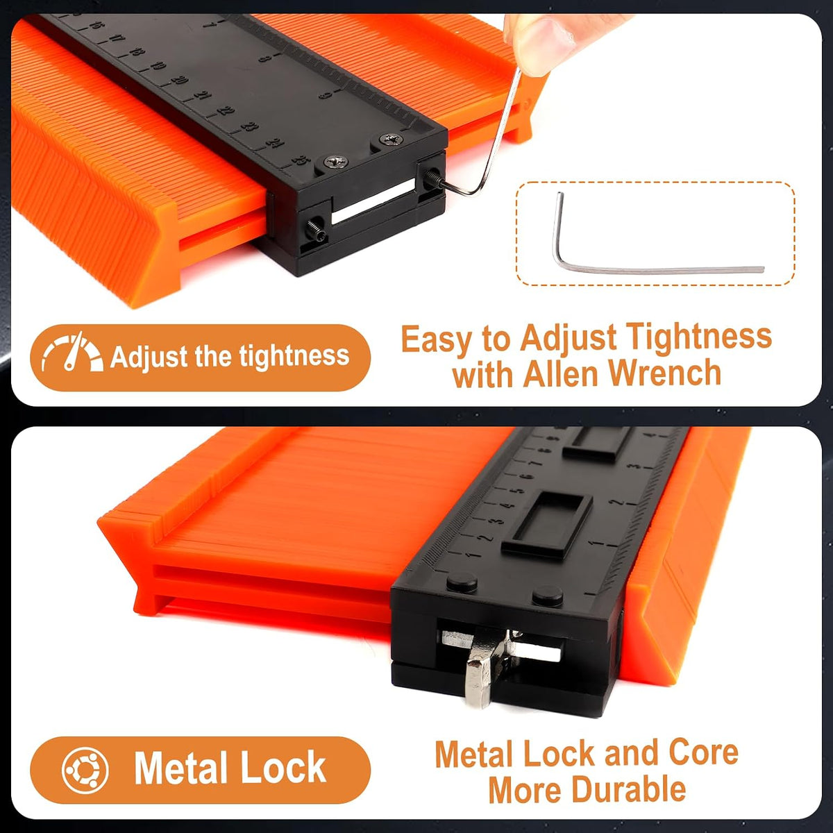 2Pack Contour Gauge Tool (12+5Inch) with Adjustable Lock，Fathers Day Gifts，Super Gauge
