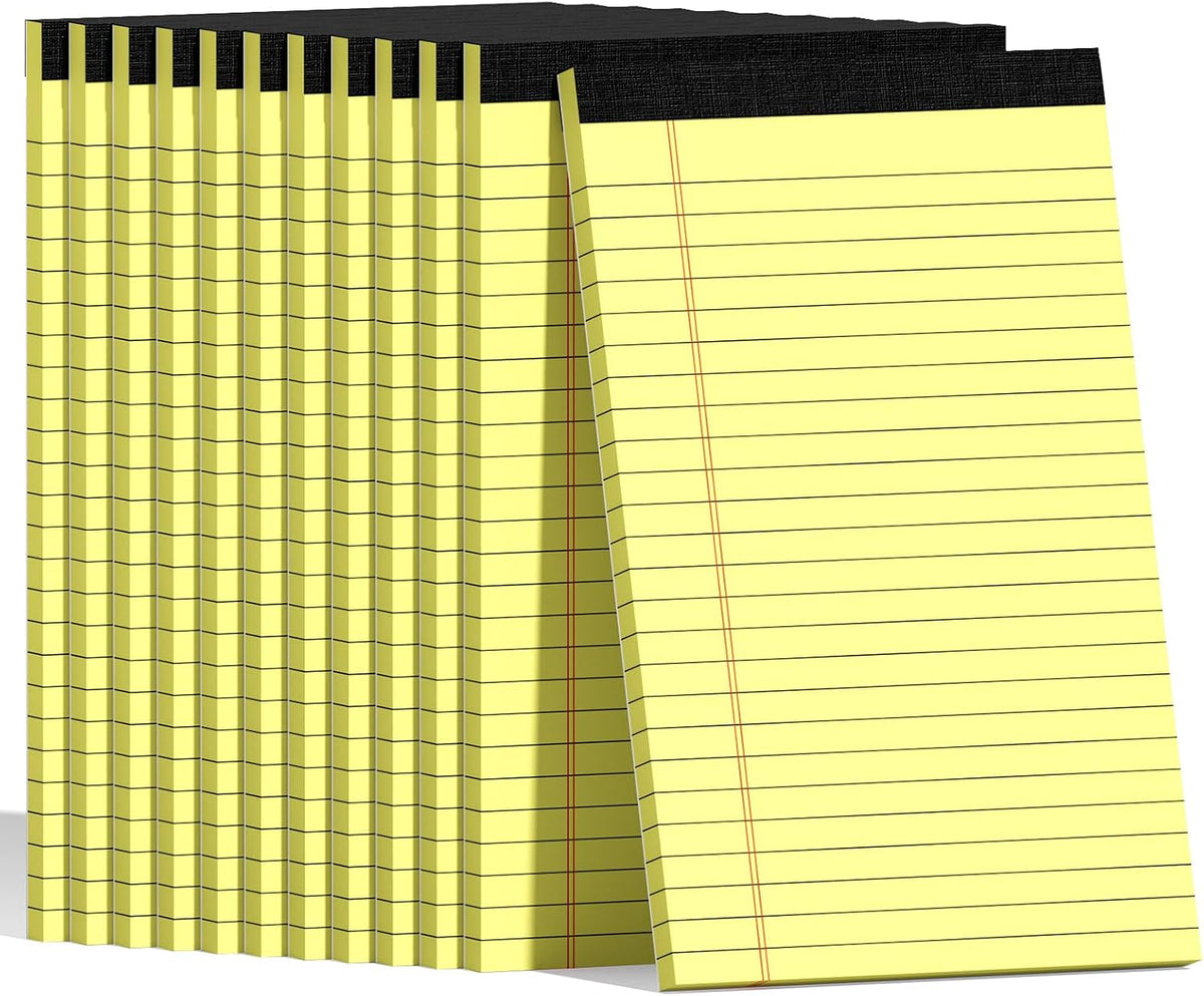 12pcs 5x8 Inch Yellow Note Pads Legal Pads, College Ruled Writing Legal Pads
