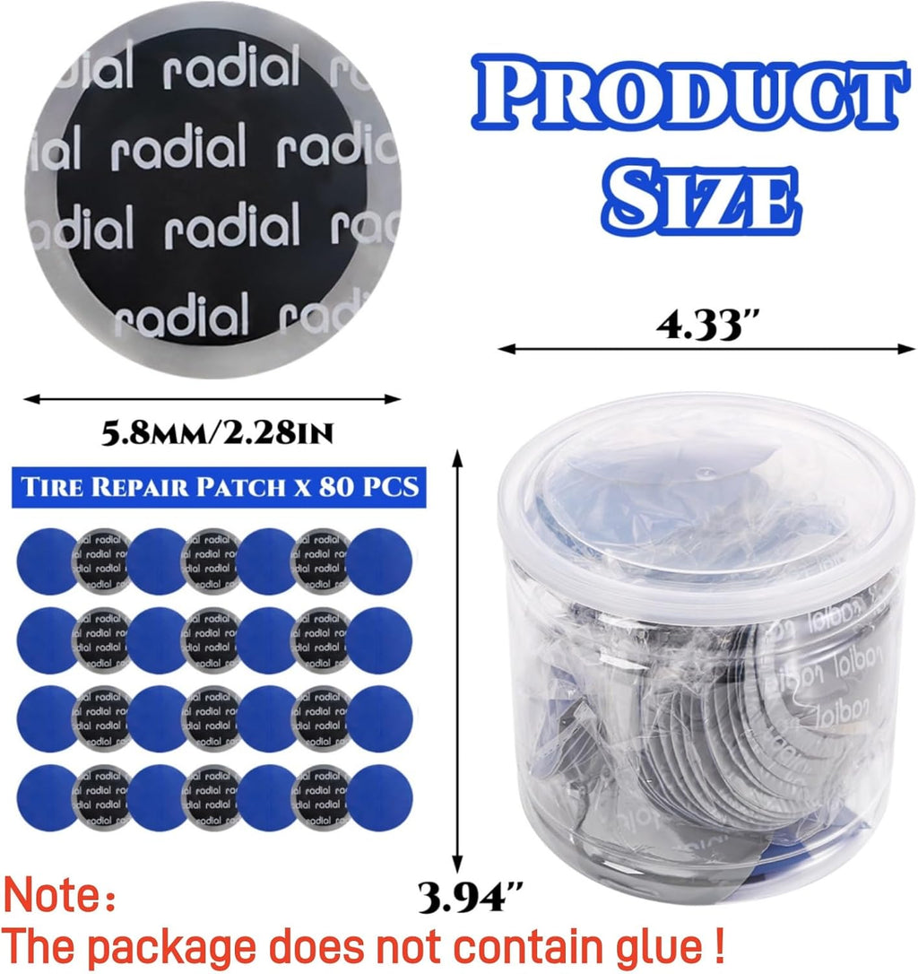 80 Pack 58mm Round Tire Repair Patch, Glue Not Included