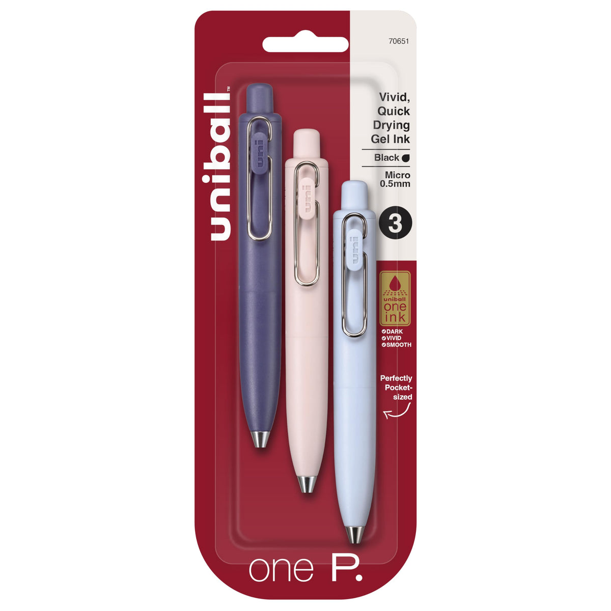 uniball™ one P Gel Pens, 0.5mm, Grape, Peach & Soda, Black Ink, 3 Pack