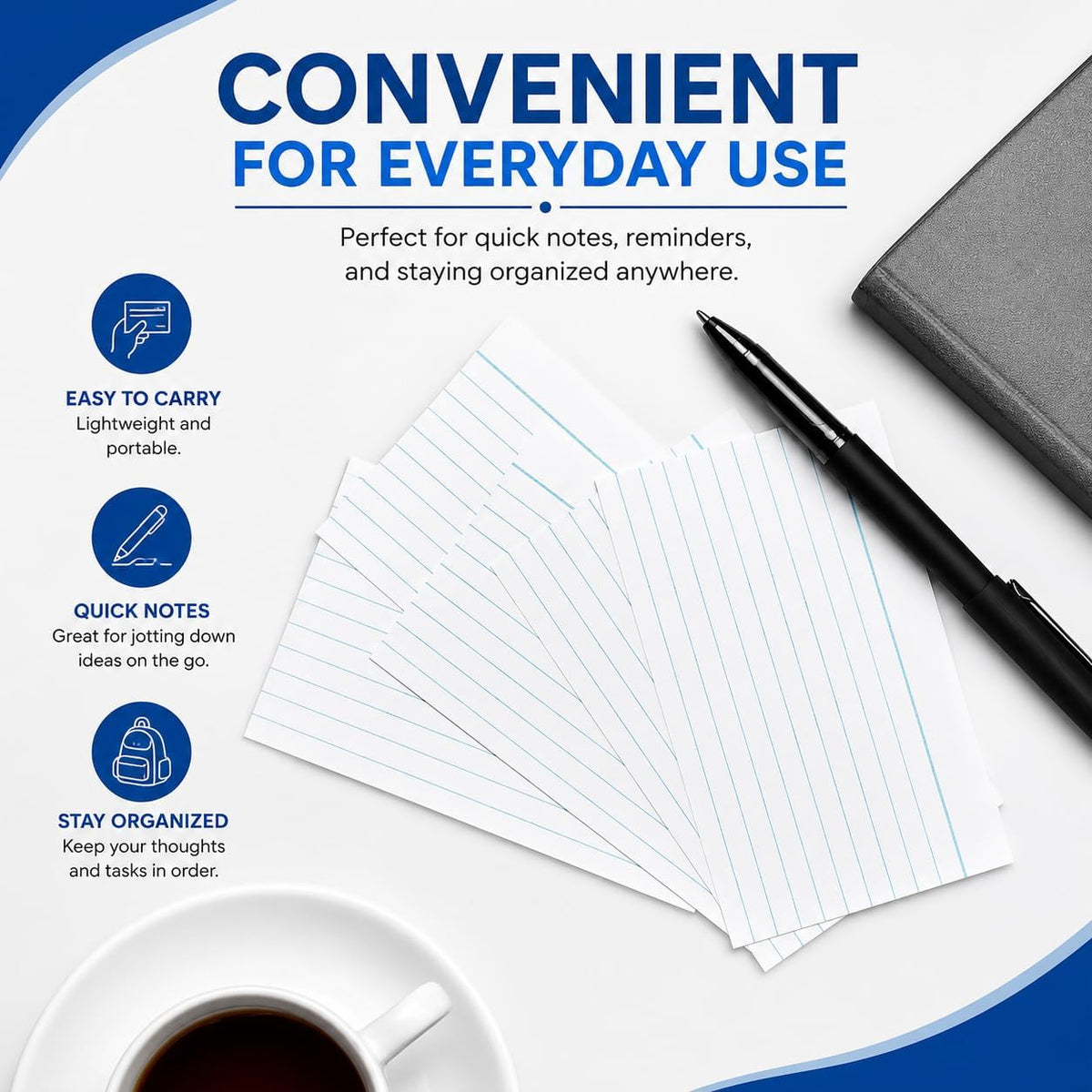 1InTheOffice Index Cards 3x5, Ruled Lined Flashcards Notecards, Study Cards