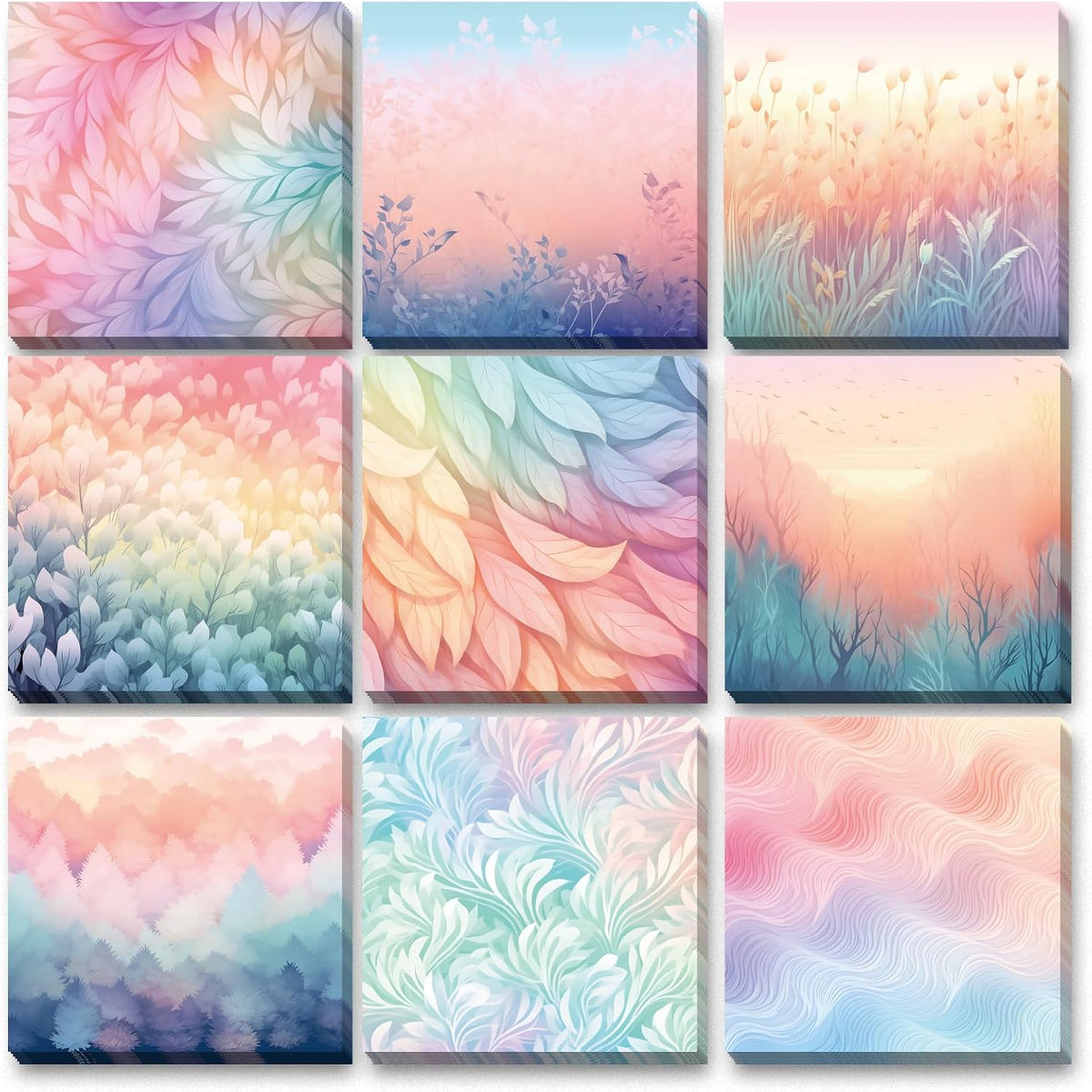 9 Dreamy Pastel Gradient Sticky Notes - Self-Adhesive Note Pads & Memo Notes for School