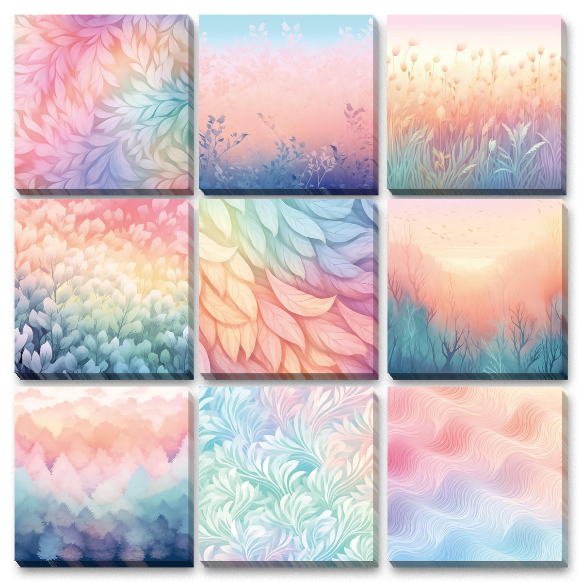 9 Dreamy Pastel Gradient Sticky Notes - Self-Adhesive Note Pads & Memo Notes for School