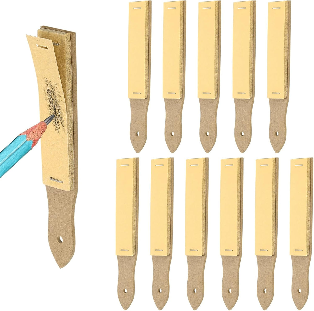PATIKIL 12Pcs Sandpaper Pencil Sharpener Pencil Tool Charcoal Pointed&Brown